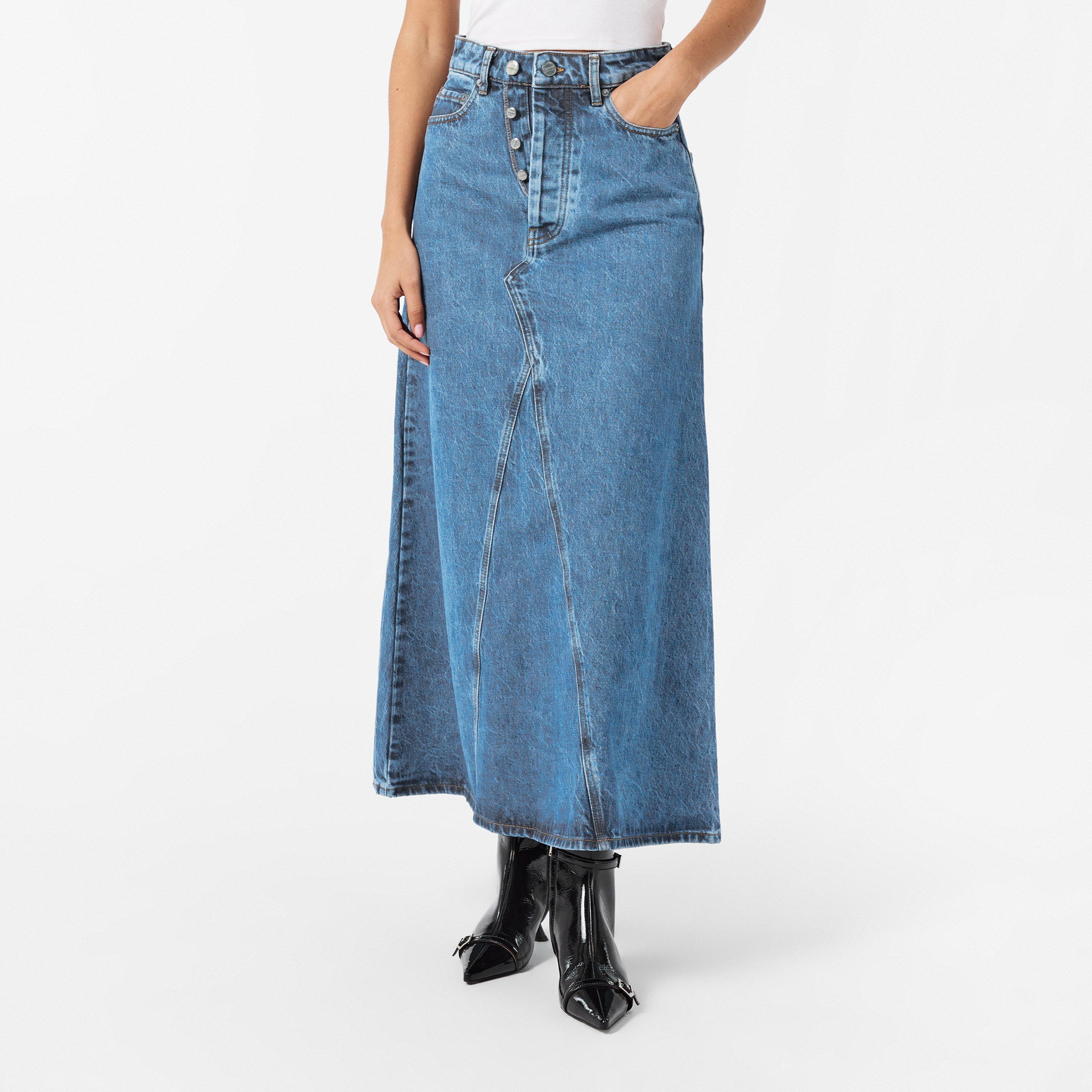 Mid Blue Stone - Ganni - Women's Denim Maxi Skirt - 3