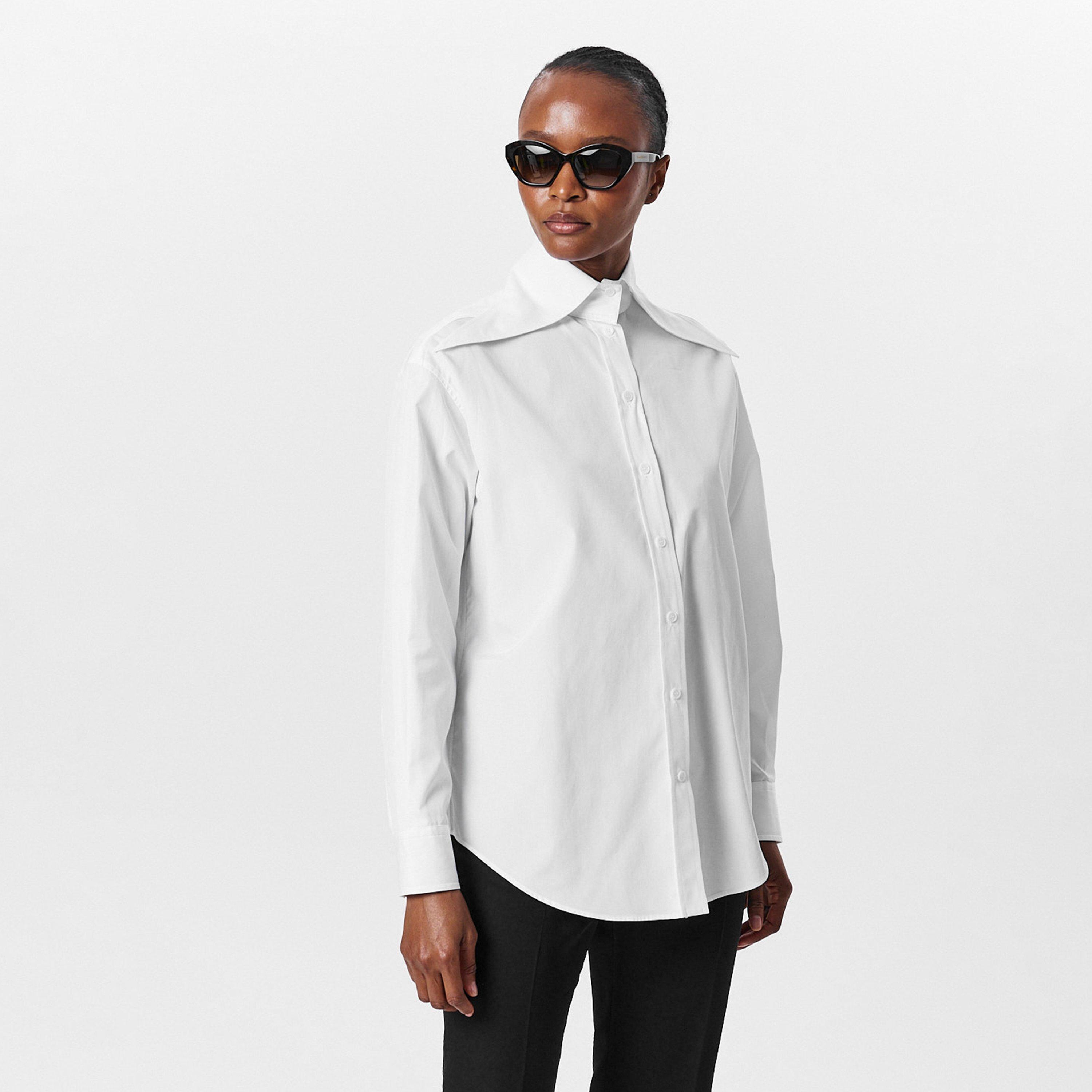 ALEXANDER MCQUEEN❤︎コットンポプリン❤︎ブラウス Women's Ruffle Neck Poplin Shirt in Optical White | McQueen US