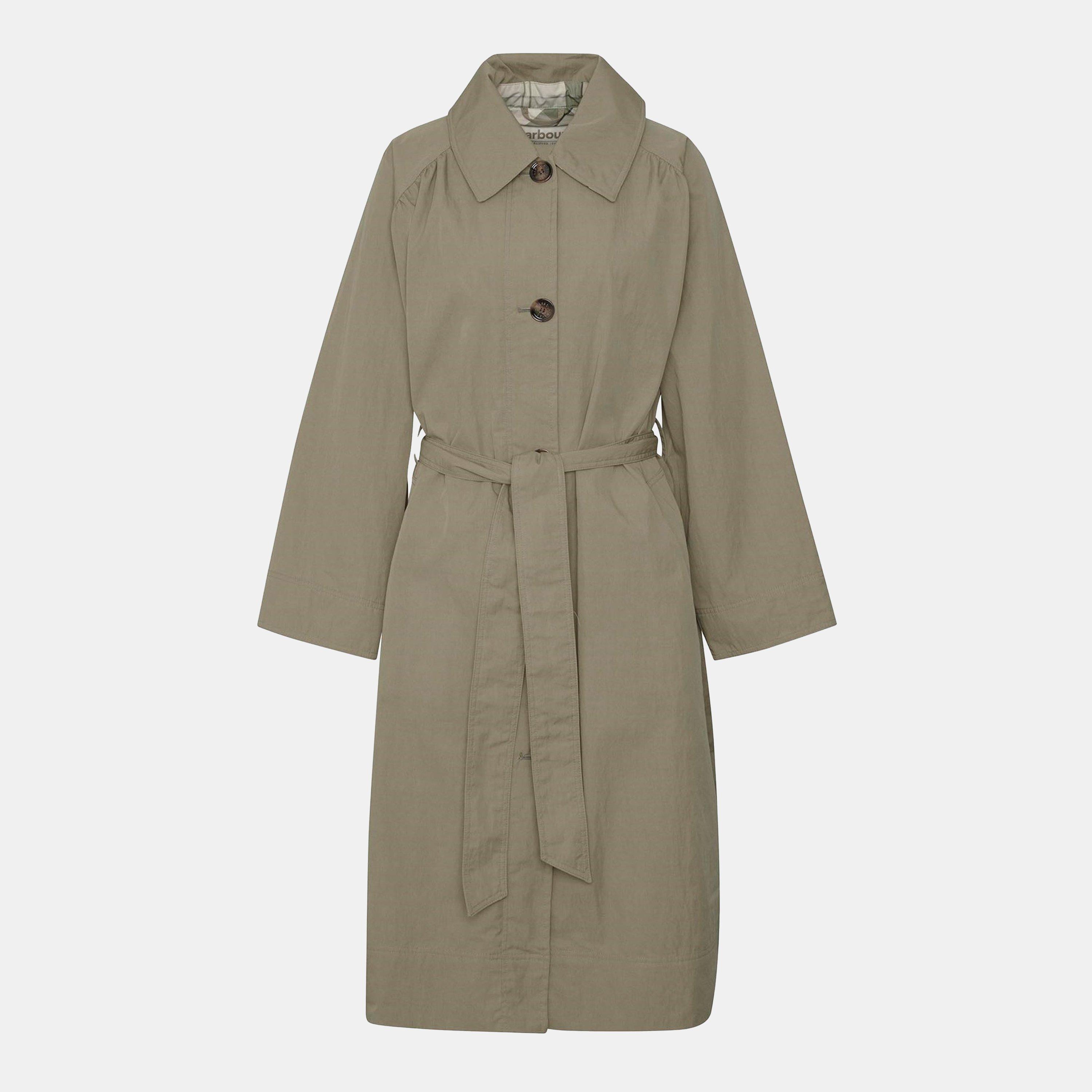 D Green/Tartan - Barbour - Women's Garbo Showerproof Long Sleeve Button Trench Coat - 1