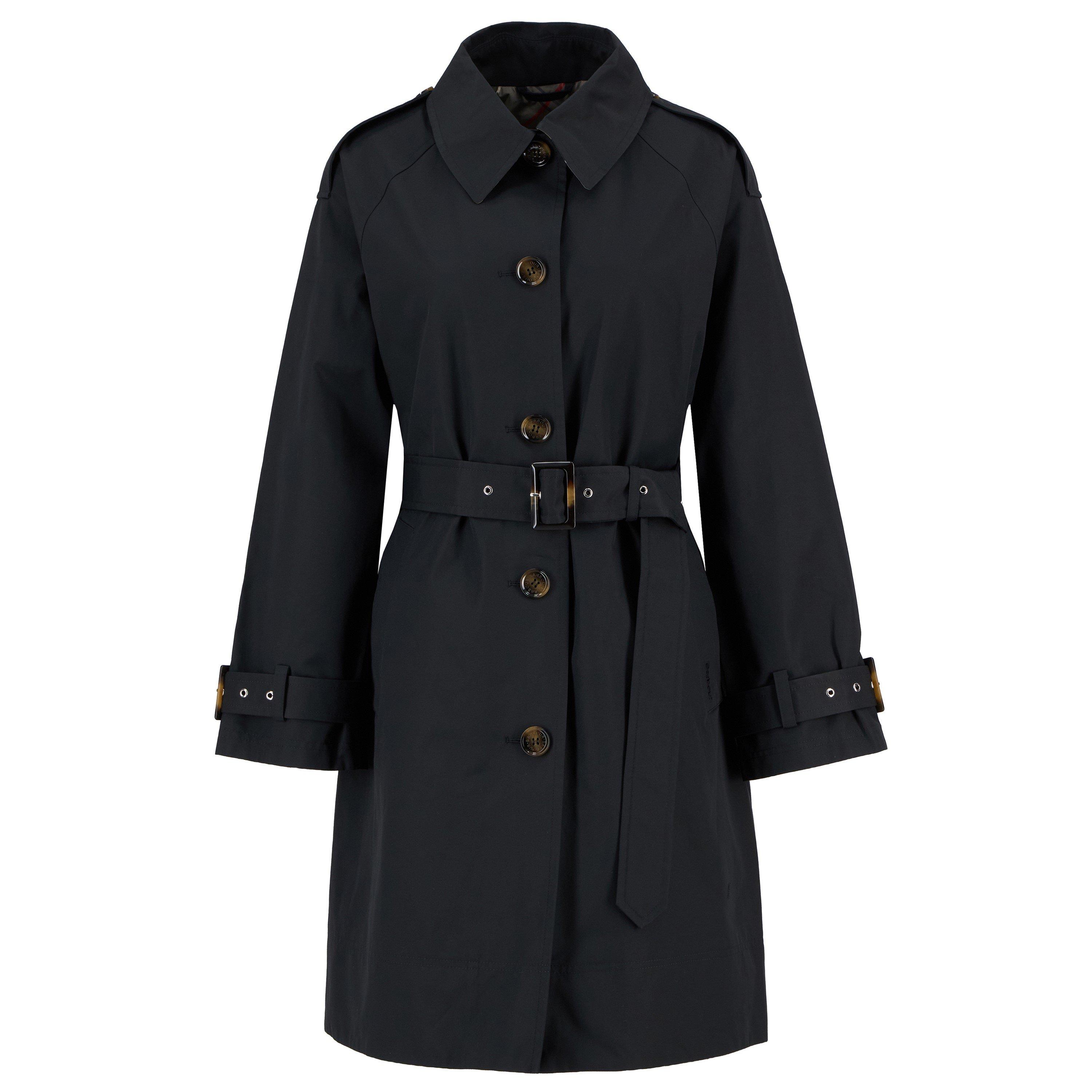 Barbour Women's Maia Showerproof Cotton Long Sleeve Trench Coat - Black/Tartan - 8 (XS)