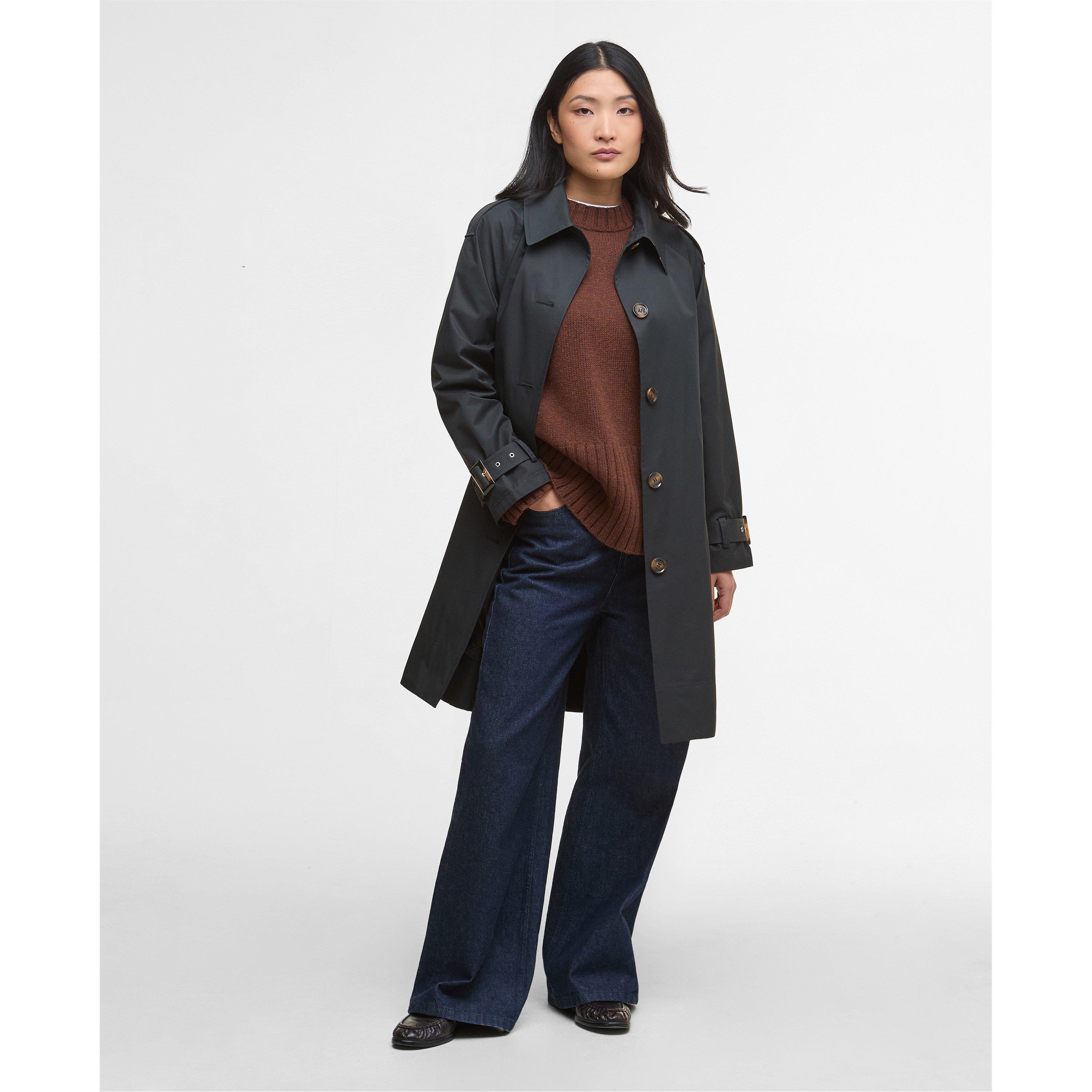 Black/Tartan - Barbour - Womens Maia Showerproof Cotton Long Sleeve Trench Coat - 6