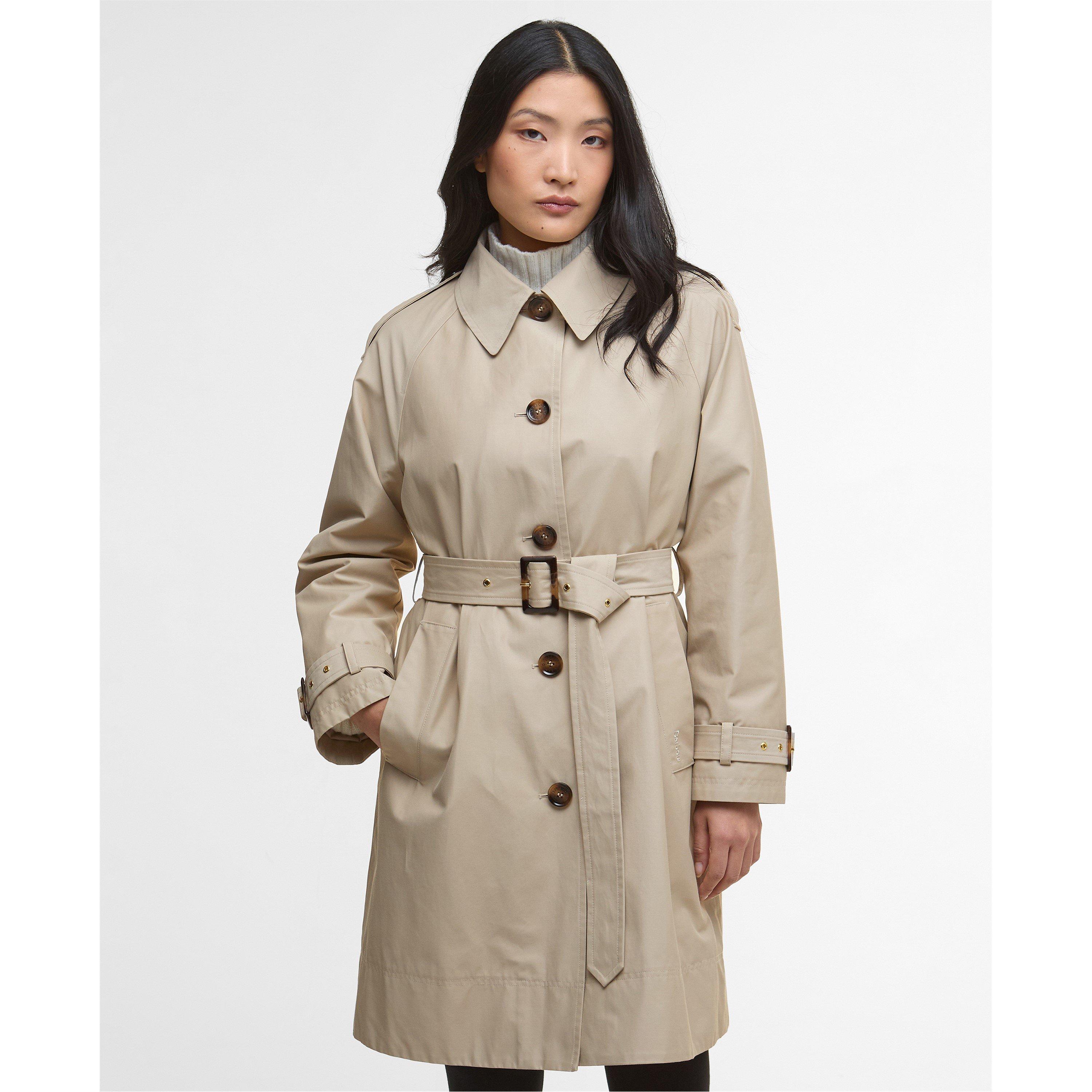 L Sand/Tartan - Barbour - Womens Maia Showerproof Cotton Long Sleeve Trench Coat - 2