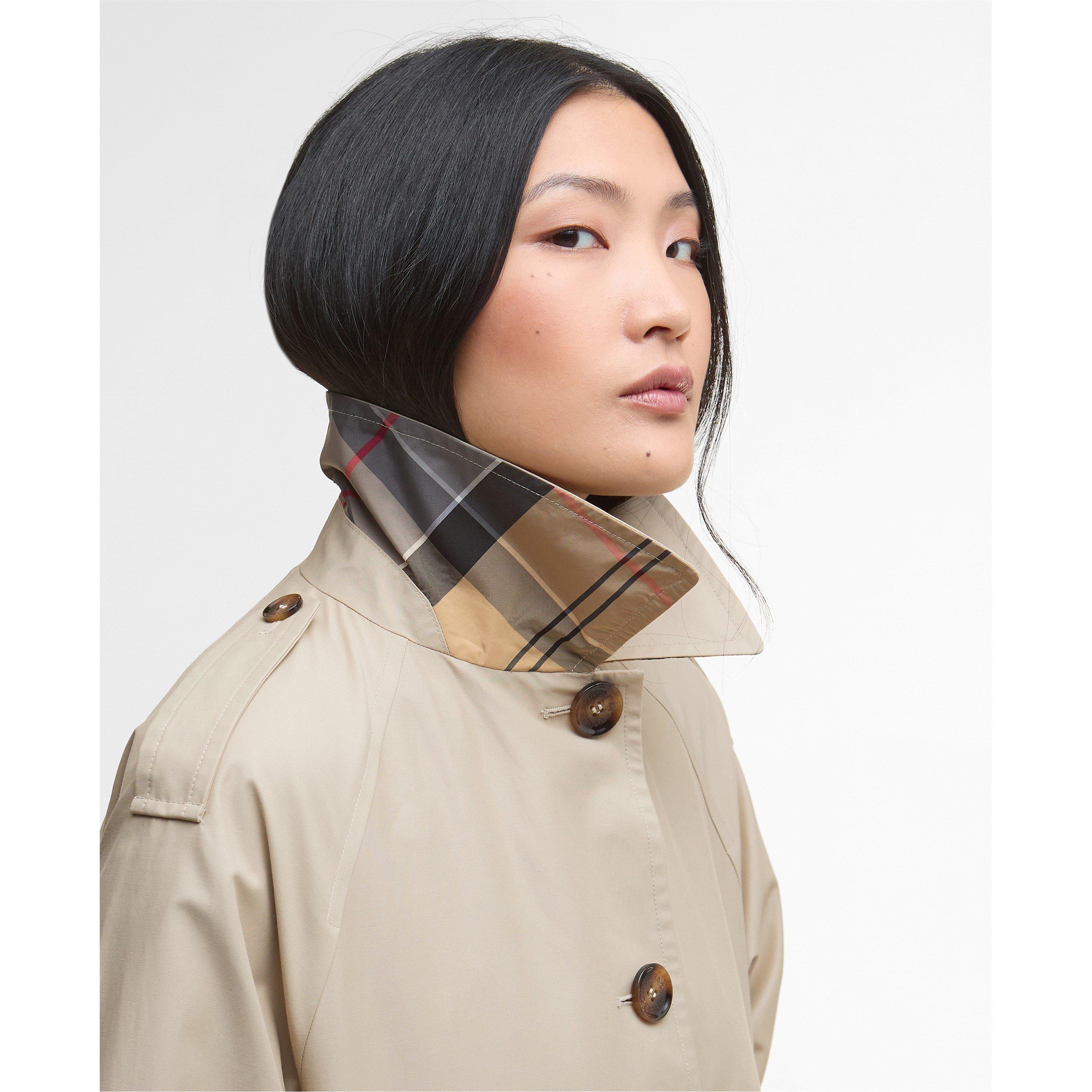 L Sand/Tartan - Barbour - Womens Maia Showerproof Cotton Long Sleeve Trench Coat - 4