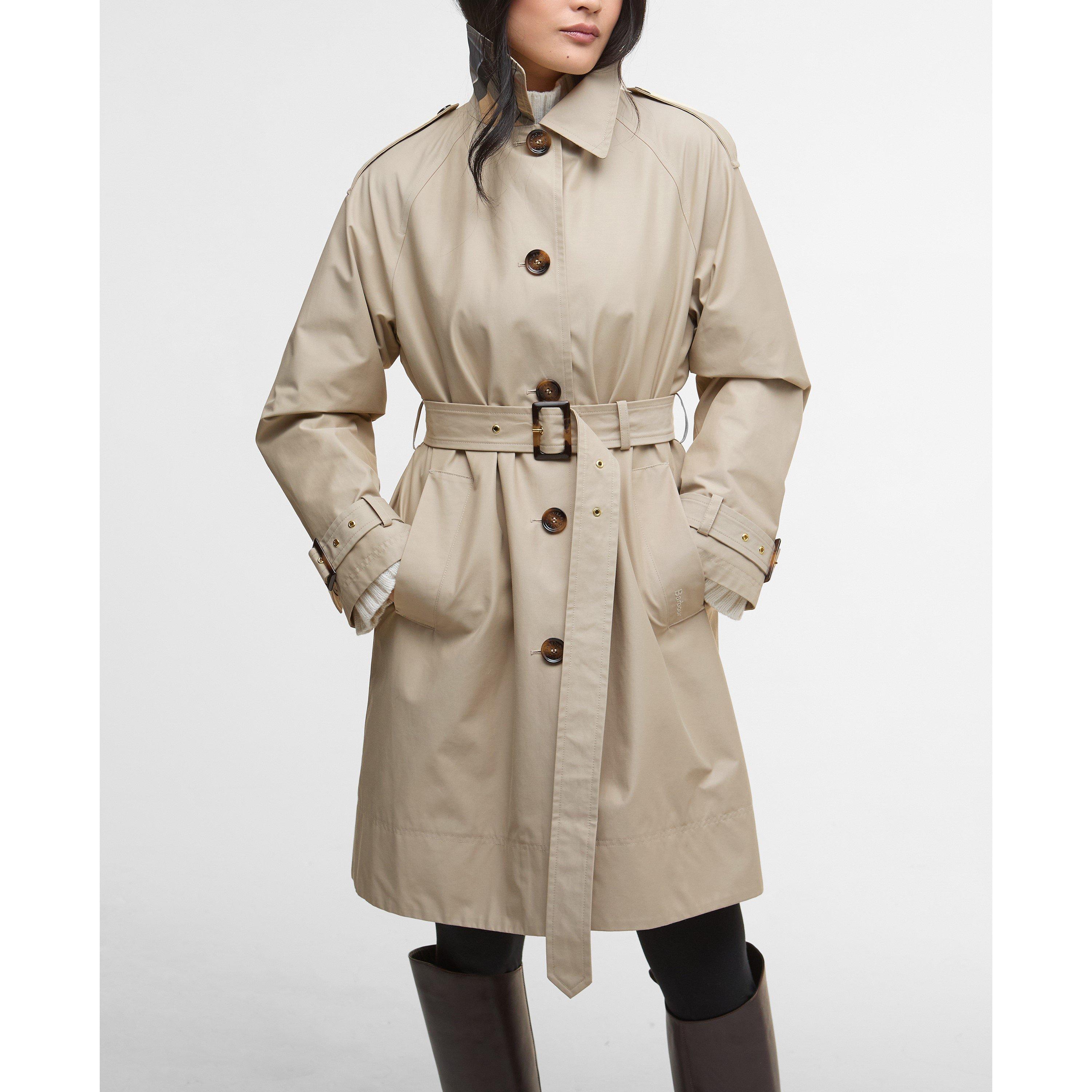 L Sand/Tartan - Barbour - Womens Maia Showerproof Cotton Long Sleeve Trench Coat - 5
