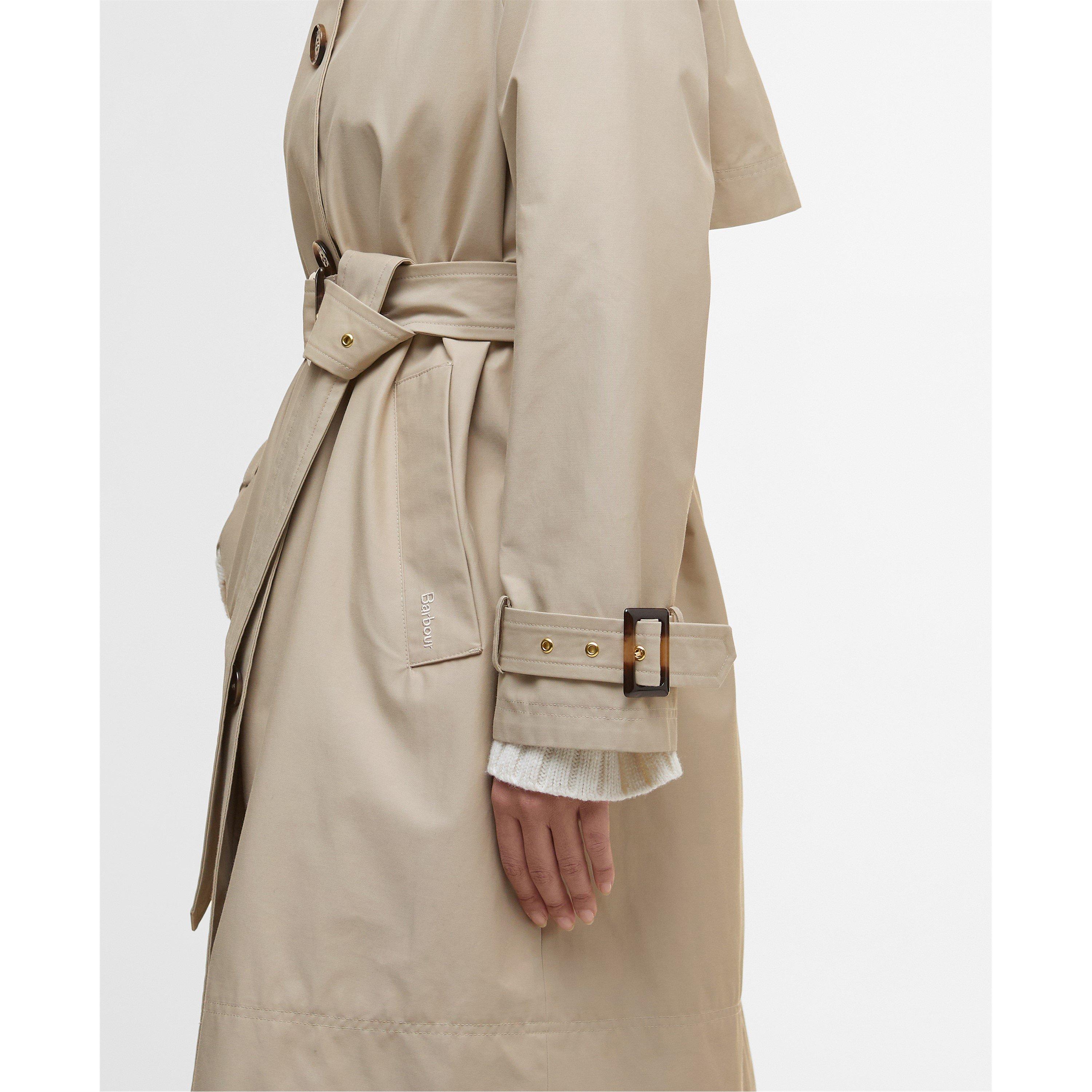 L Sand/Tartan - Barbour - Womens Maia Showerproof Cotton Long Sleeve Trench Coat - 6