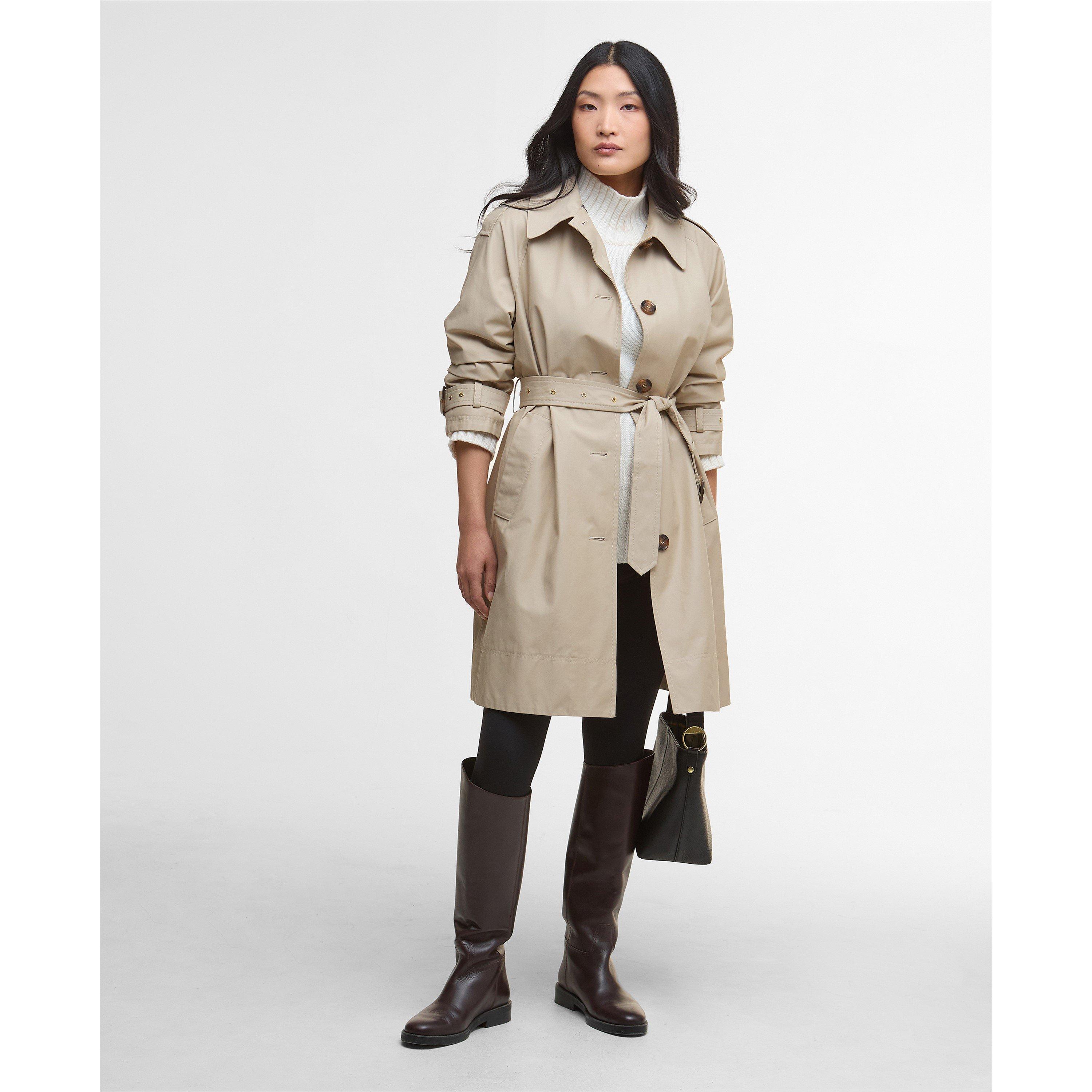 L Sand/Tartan - Barbour - Womens Maia Showerproof Cotton Long Sleeve Trench Coat - 7