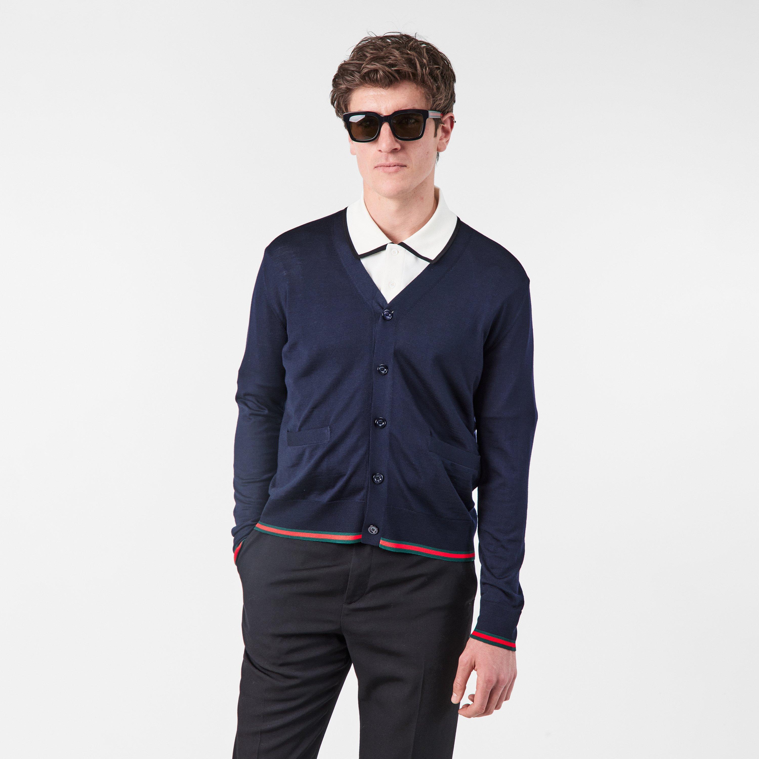 Ink/Green/Red - Gucci - Web Knit Cardigan - 3