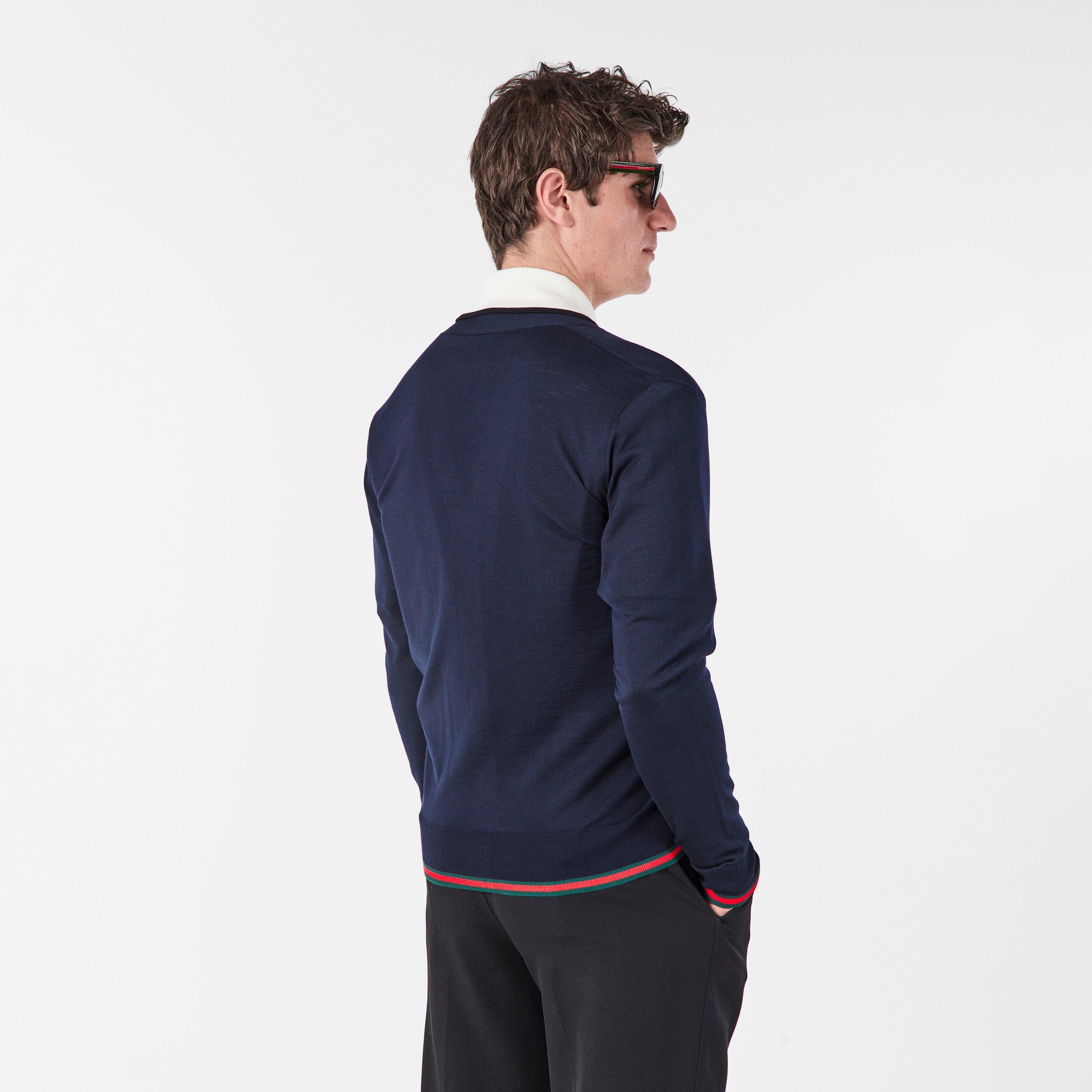 Ink/Green/Red - Gucci - Web Knit Cardigan - 4