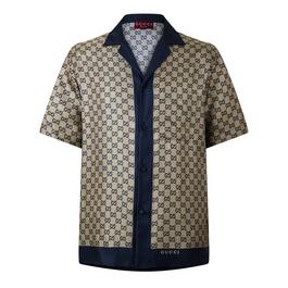 Gucci Men's GG Monogram Logo Silk Bowling Shirt