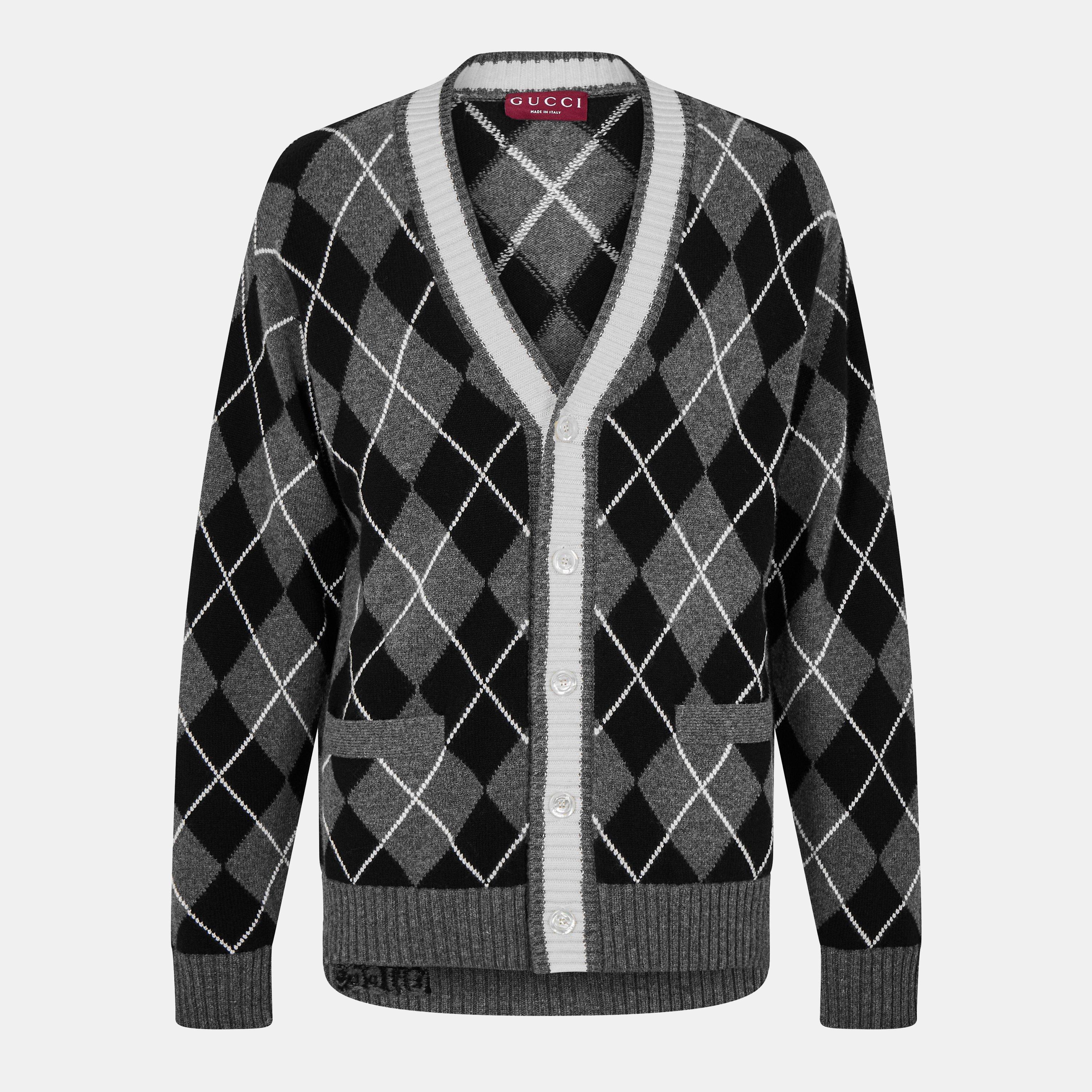 Gucci Argyle Cardigan - Grey/Black/Mc - M
