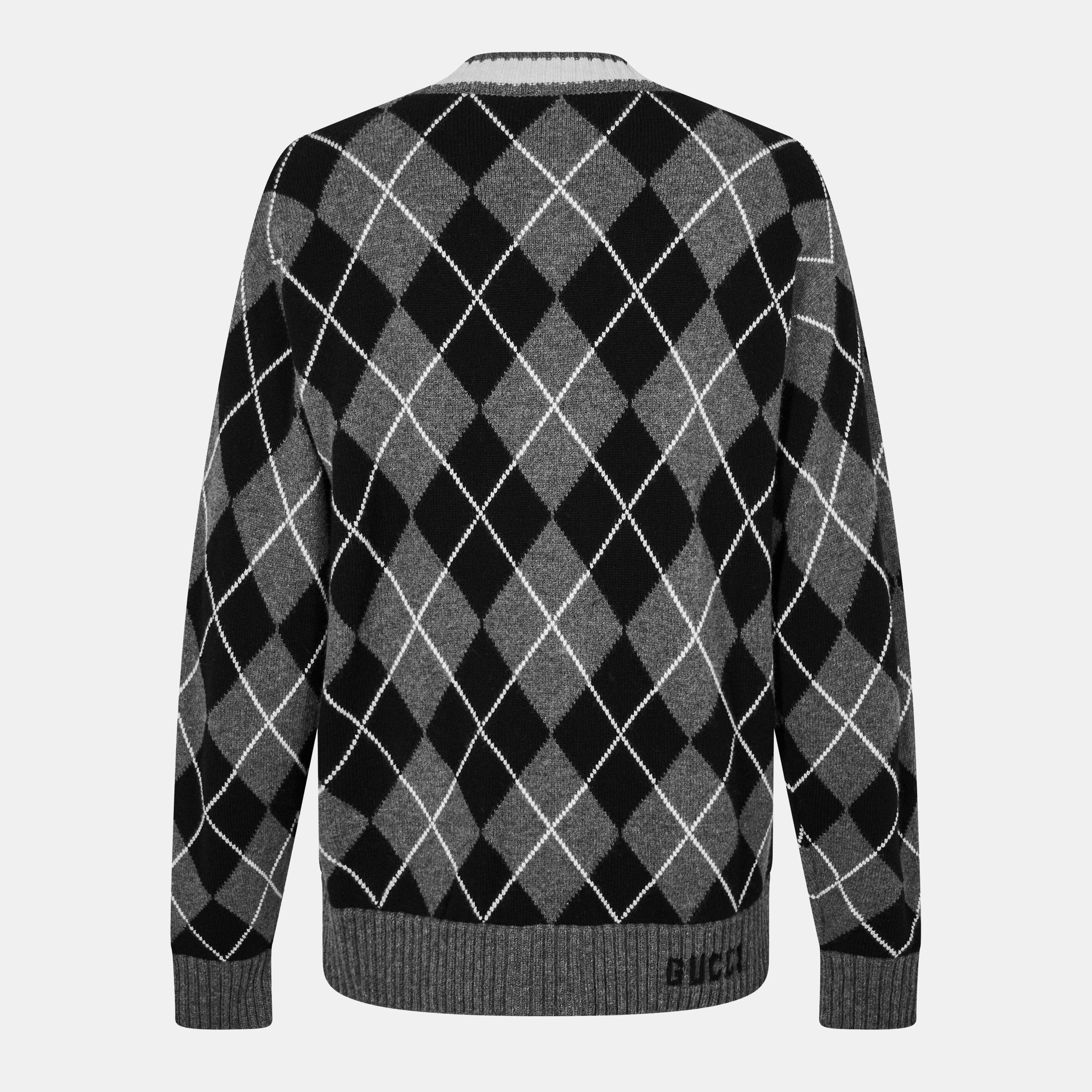 Grey/Black/Mc - Gucci - Argyle Cardigan - 2