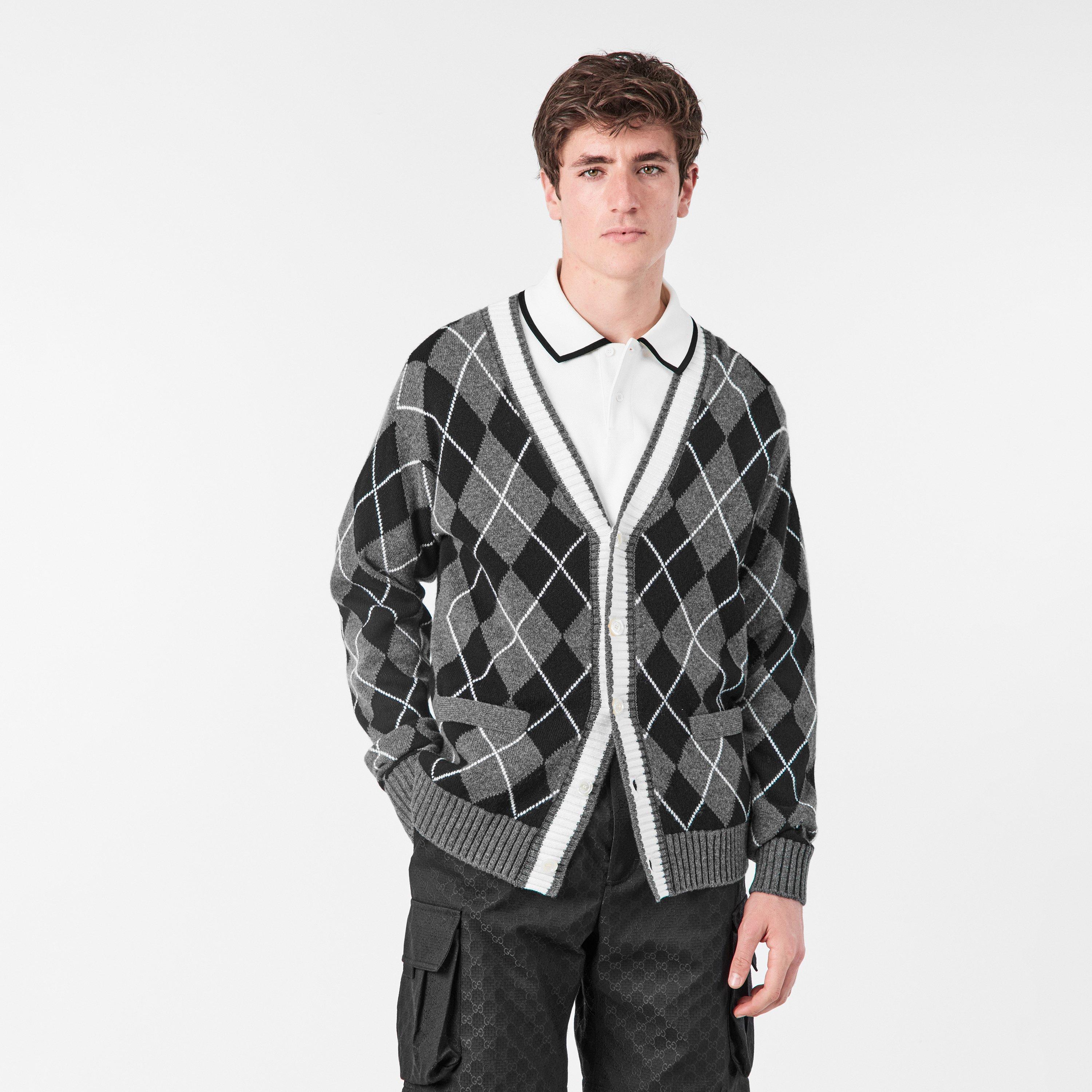Grey/Black/Mc - Gucci - Argyle Cardigan - 3
