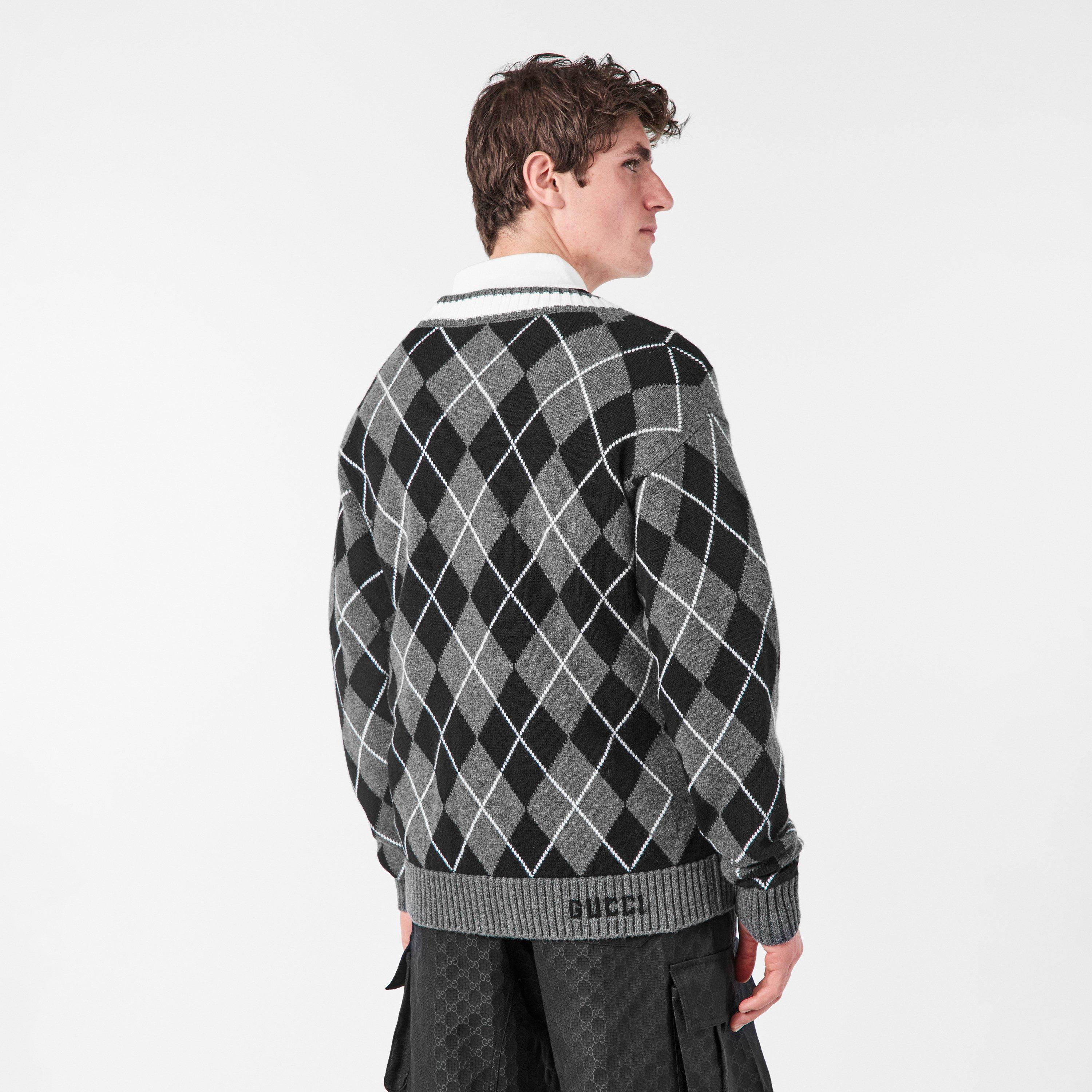 Grey/Black/Mc - Gucci - Argyle Cardigan - 4