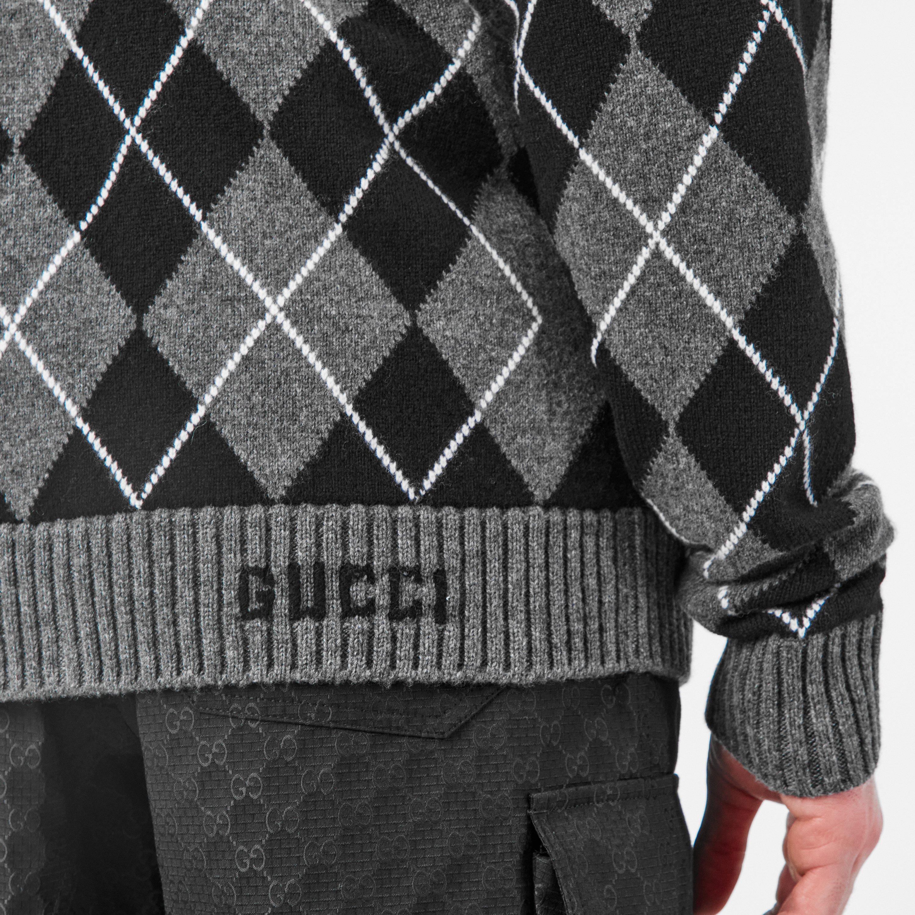 Grey/Black/Mc - Gucci - Argyle Cardigan - 5