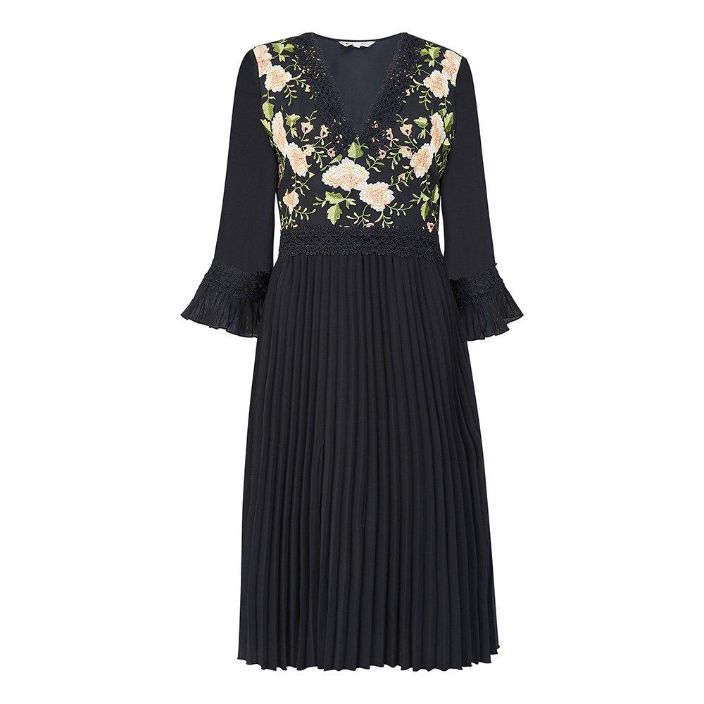 Black - Yumi - Black Embroidered Floral Midi Dress - 4
