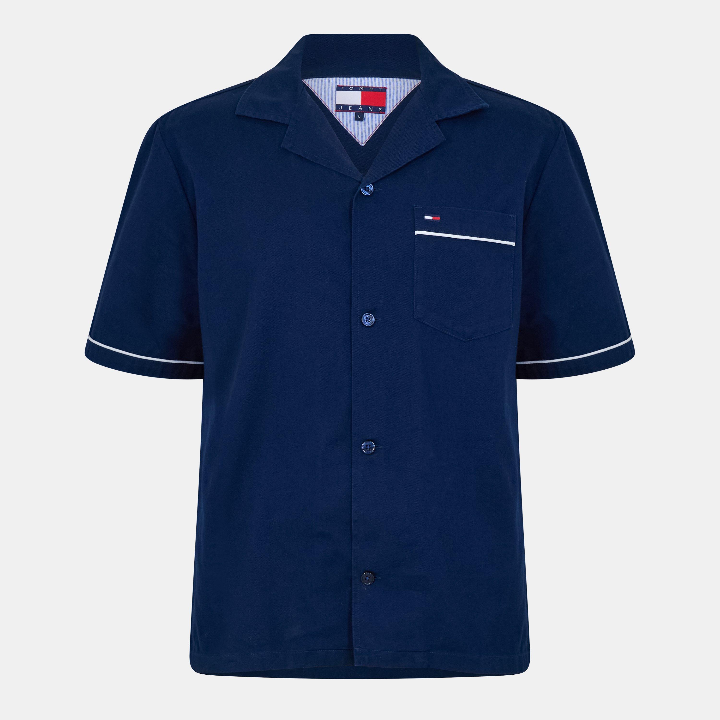 Dark Night Navy - Tommy Jeans - Men's Camp Collar Short Sleeve Bowling Shirt - 1