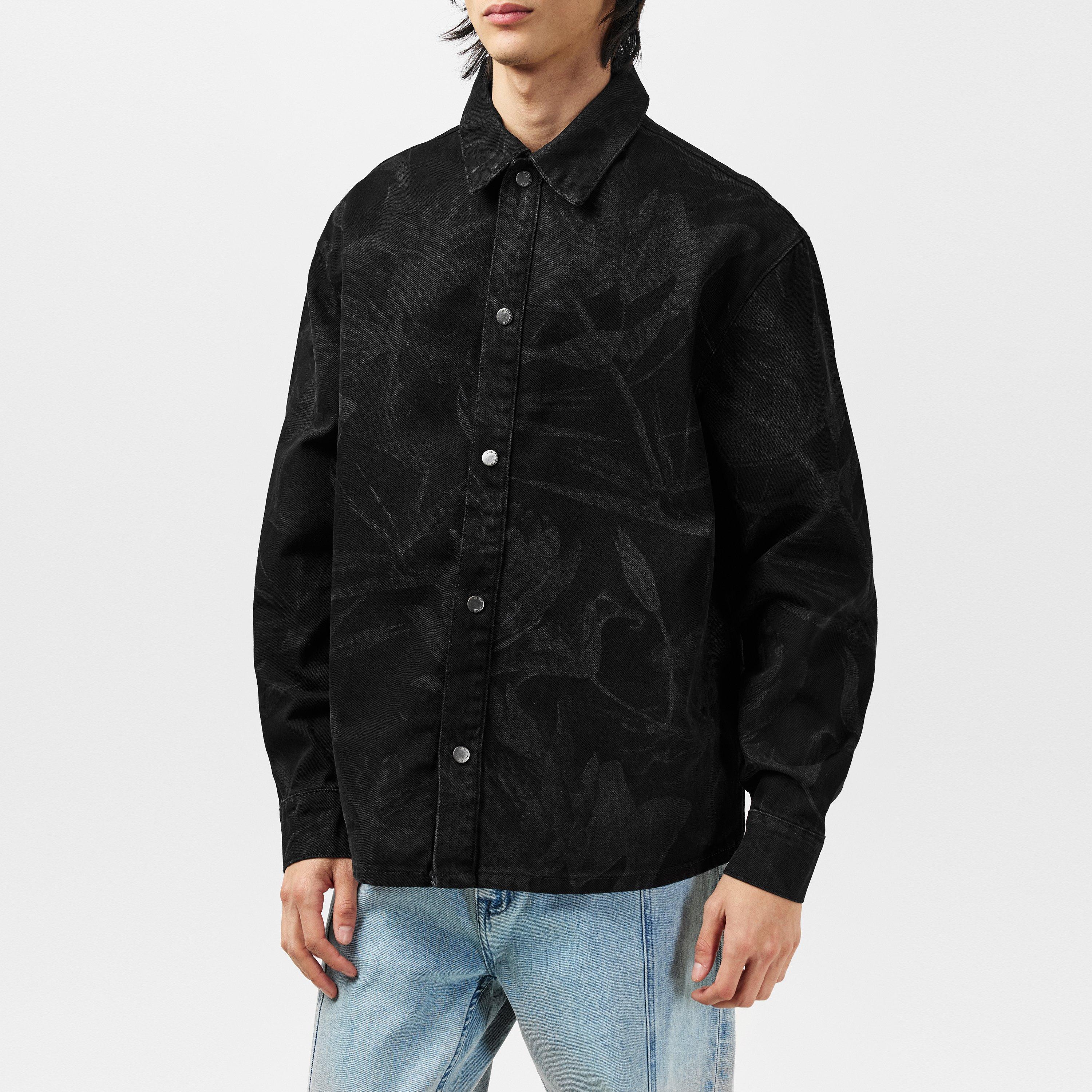 Black - Daily Paper - Men's Floral Laser Denim Jacket - 1