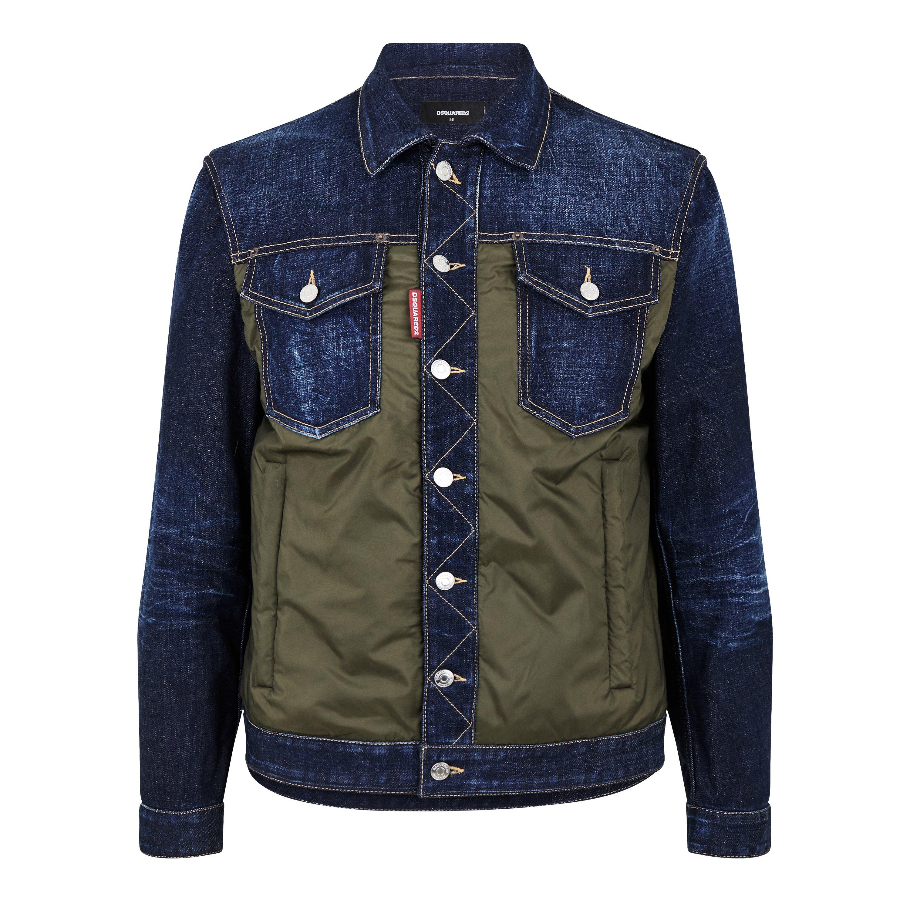 ダウンジャケット Dsquared Two-Tone Denim And Polyester Down Jacket Dsquared2 Down Jacket Denim & Nylon Combi Size 50 Leather