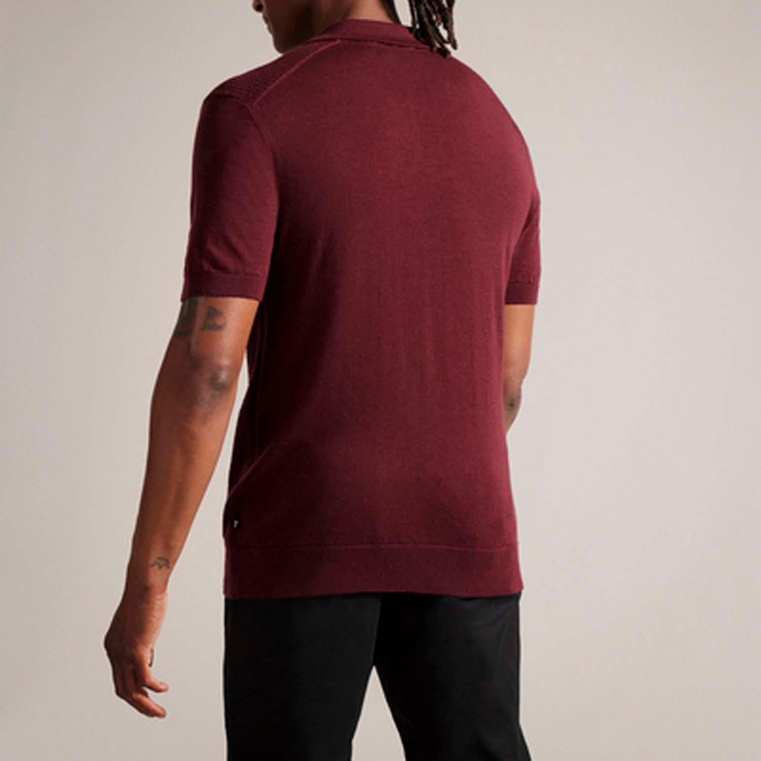 Red Maroon - Ted Baker - Adio Textured Front Polo Shirt - 2