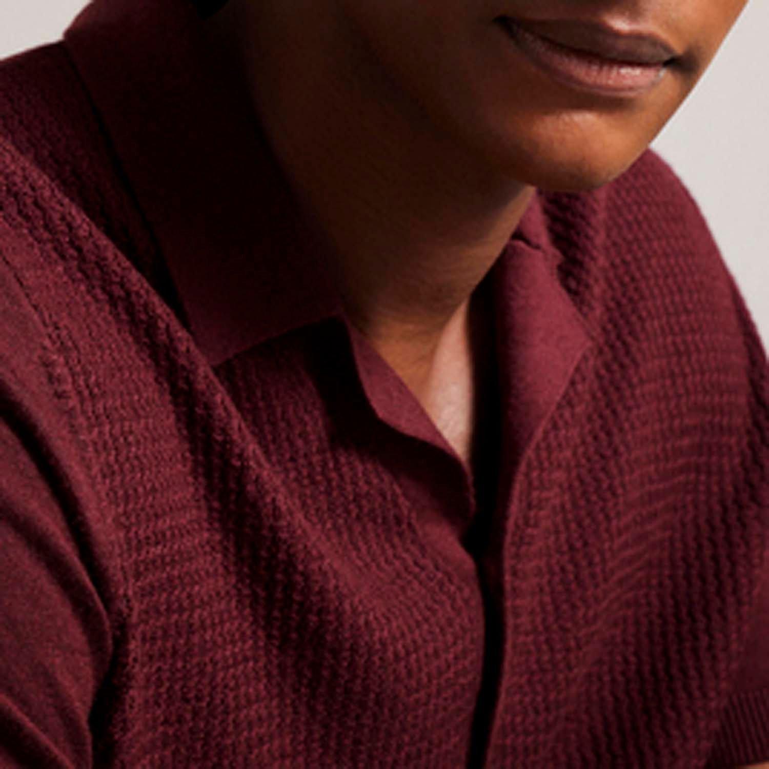 Red Maroon - Ted Baker - Adio Textured Front Polo Shirt - 3