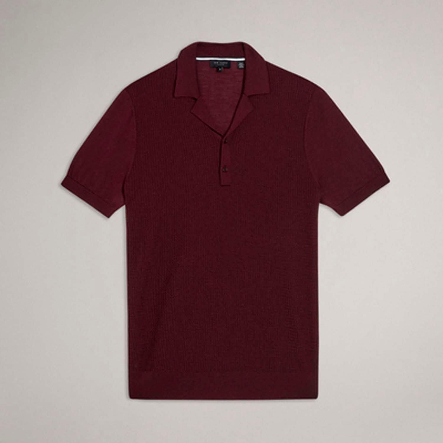 Red Maroon - Ted Baker - Adio Textured Front Polo Shirt - 4