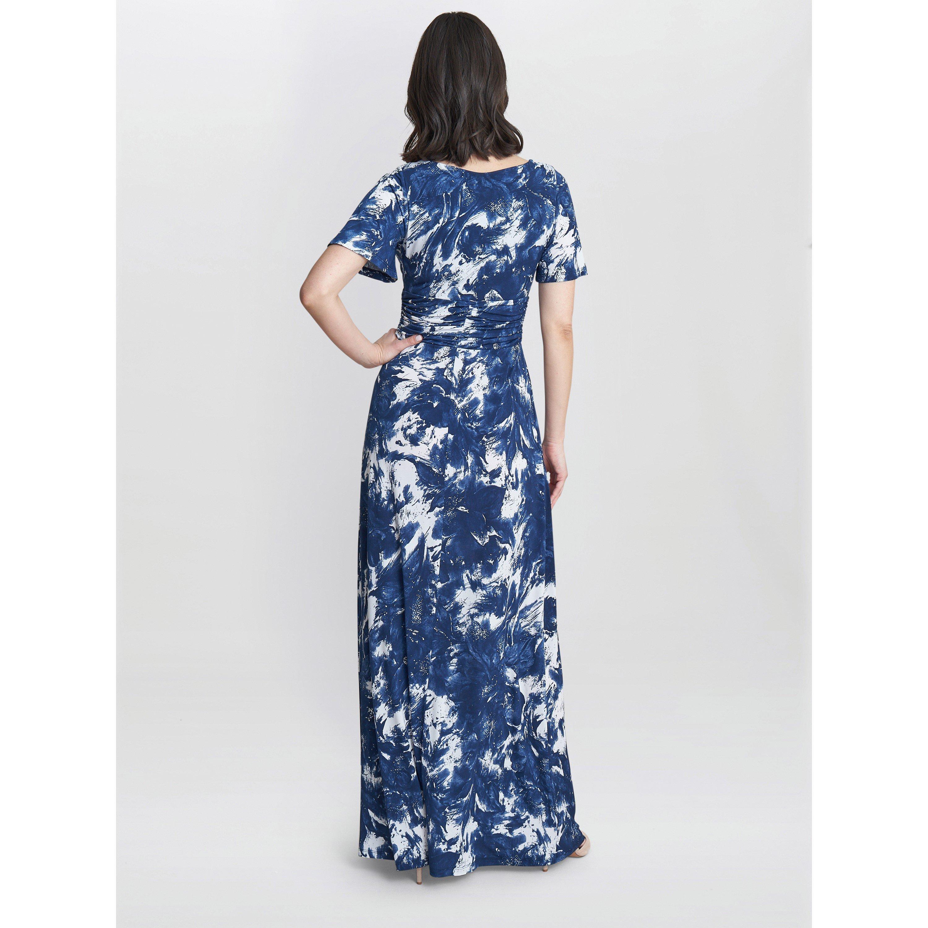 Navy / White - Gina Bacconi - Women's Emily Jersey Maxi A-Line Dress - 2