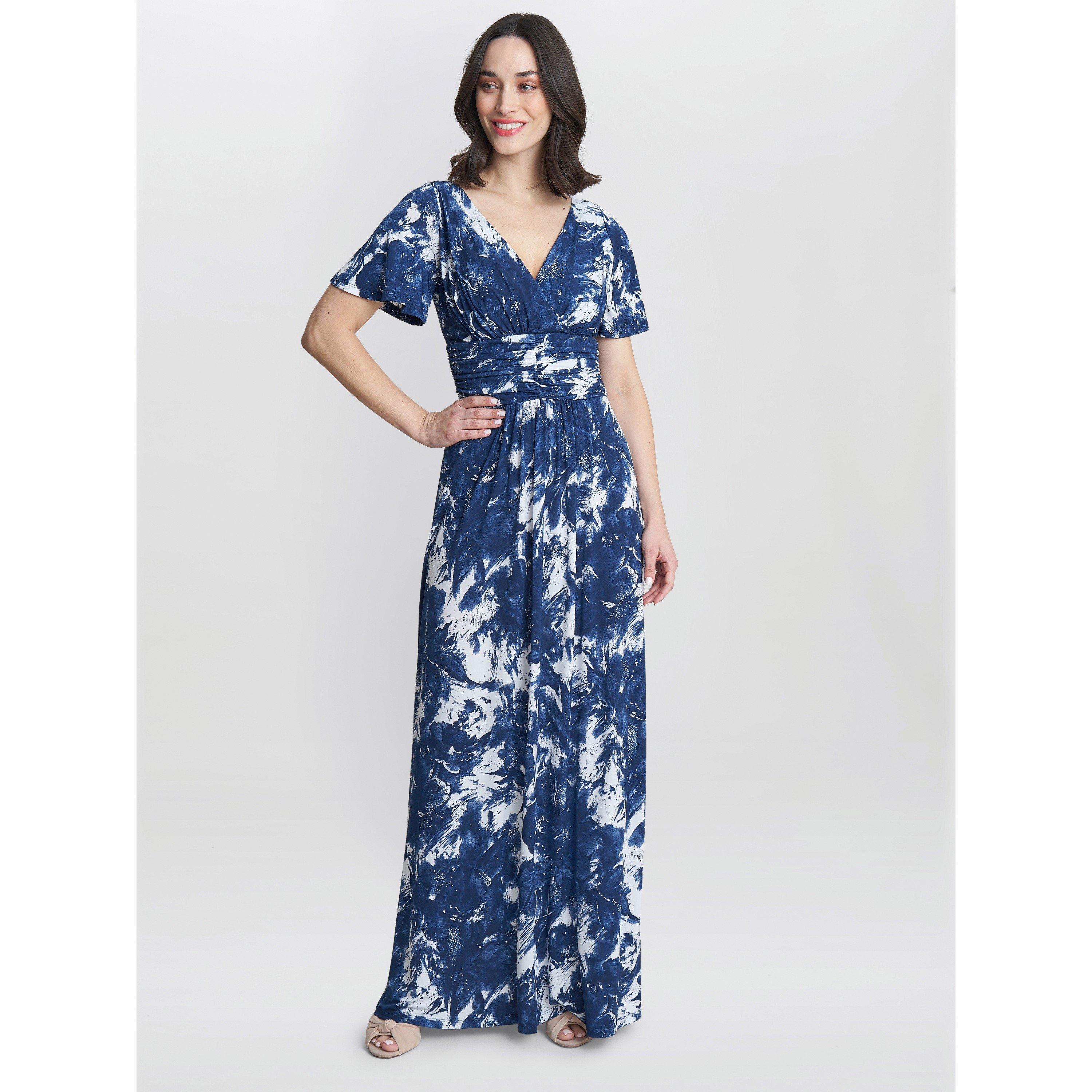 Navy / White - Gina Bacconi - Women's Emily Jersey Maxi A-Line Dress - 3