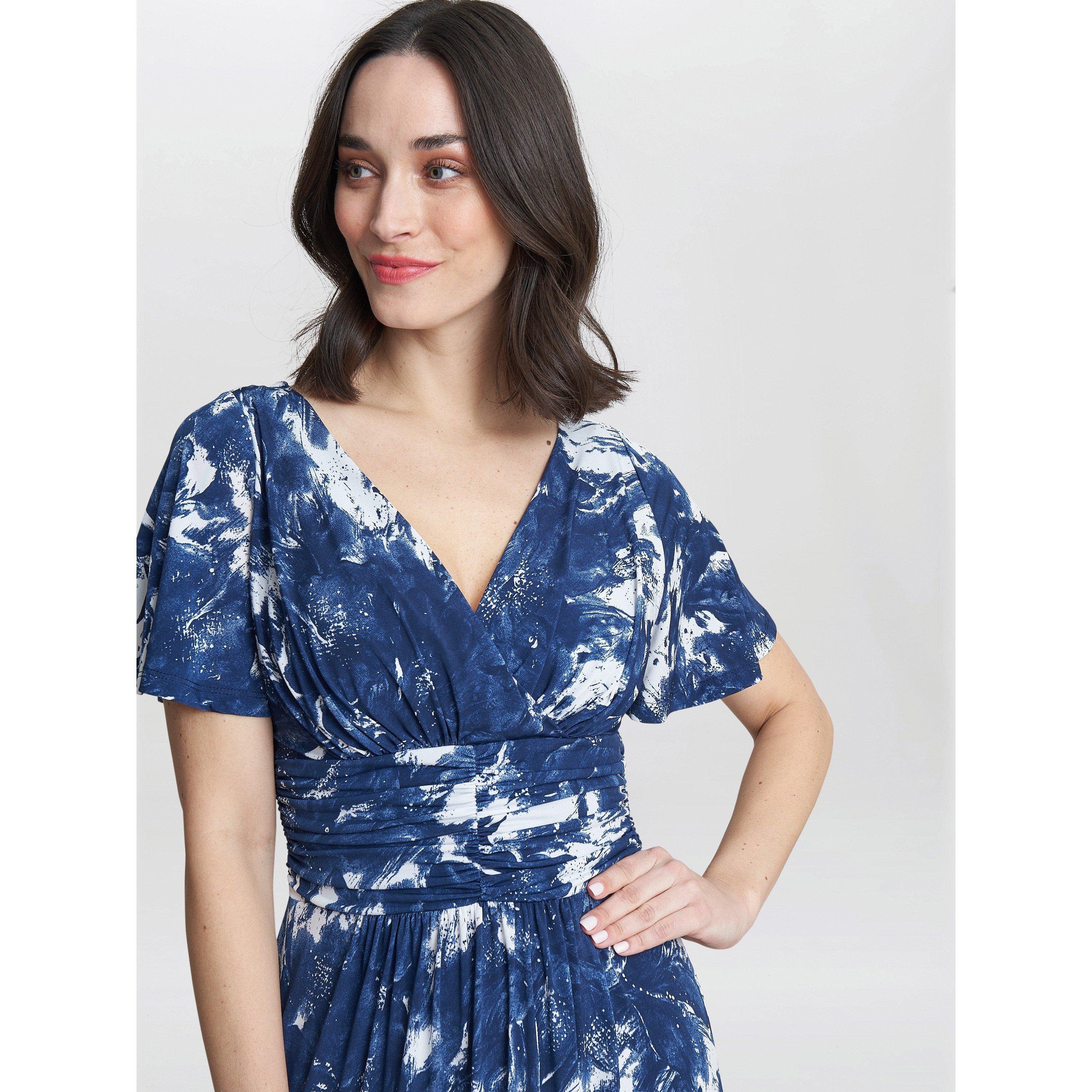 Navy / White - Gina Bacconi - Women's Emily Jersey Maxi A-Line Dress - 4