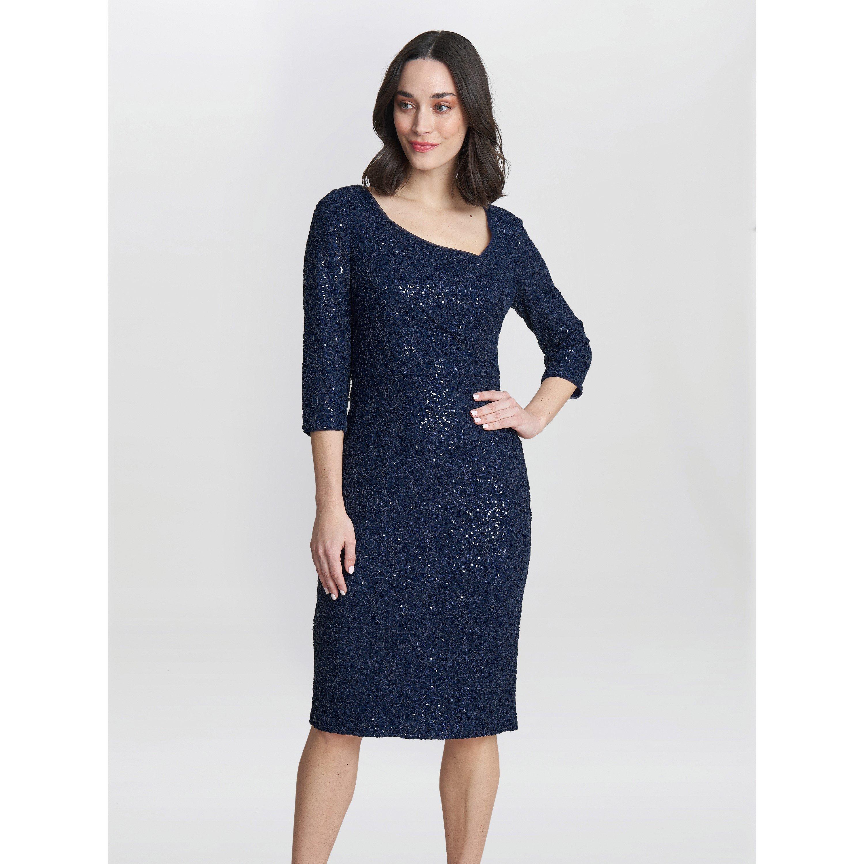 Gina Bacconi Women's Cassandra Sequin Lace Dress - Navy - 18