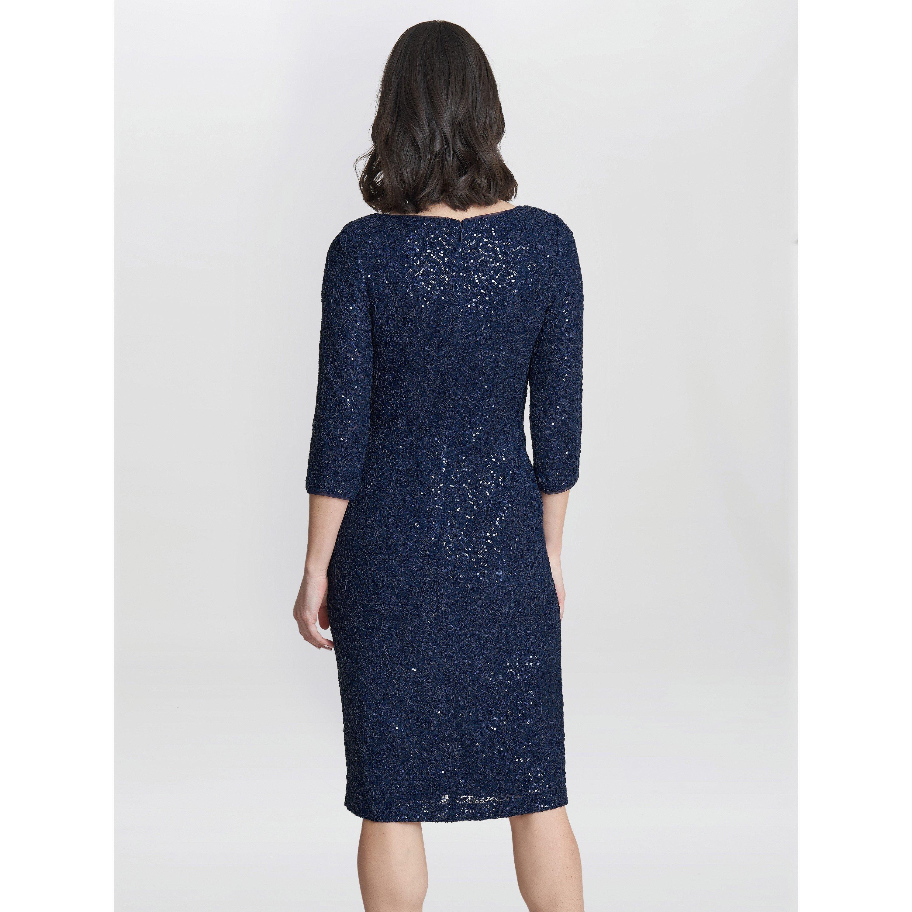 Navy - Gina Bacconi - Cassandra Sequin Lace Dress - 2