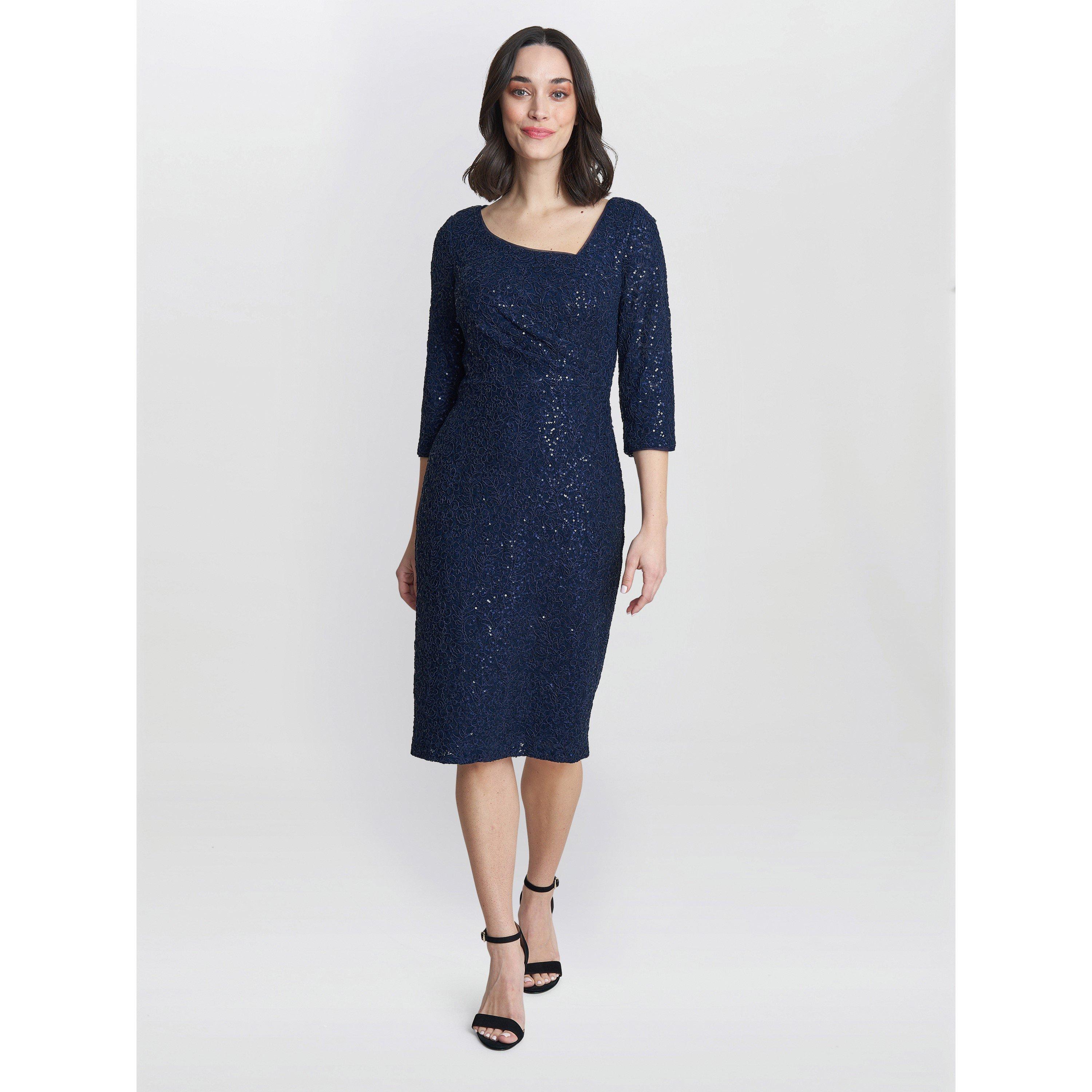 Navy - Gina Bacconi - Cassandra Sequin Lace Dress - 3