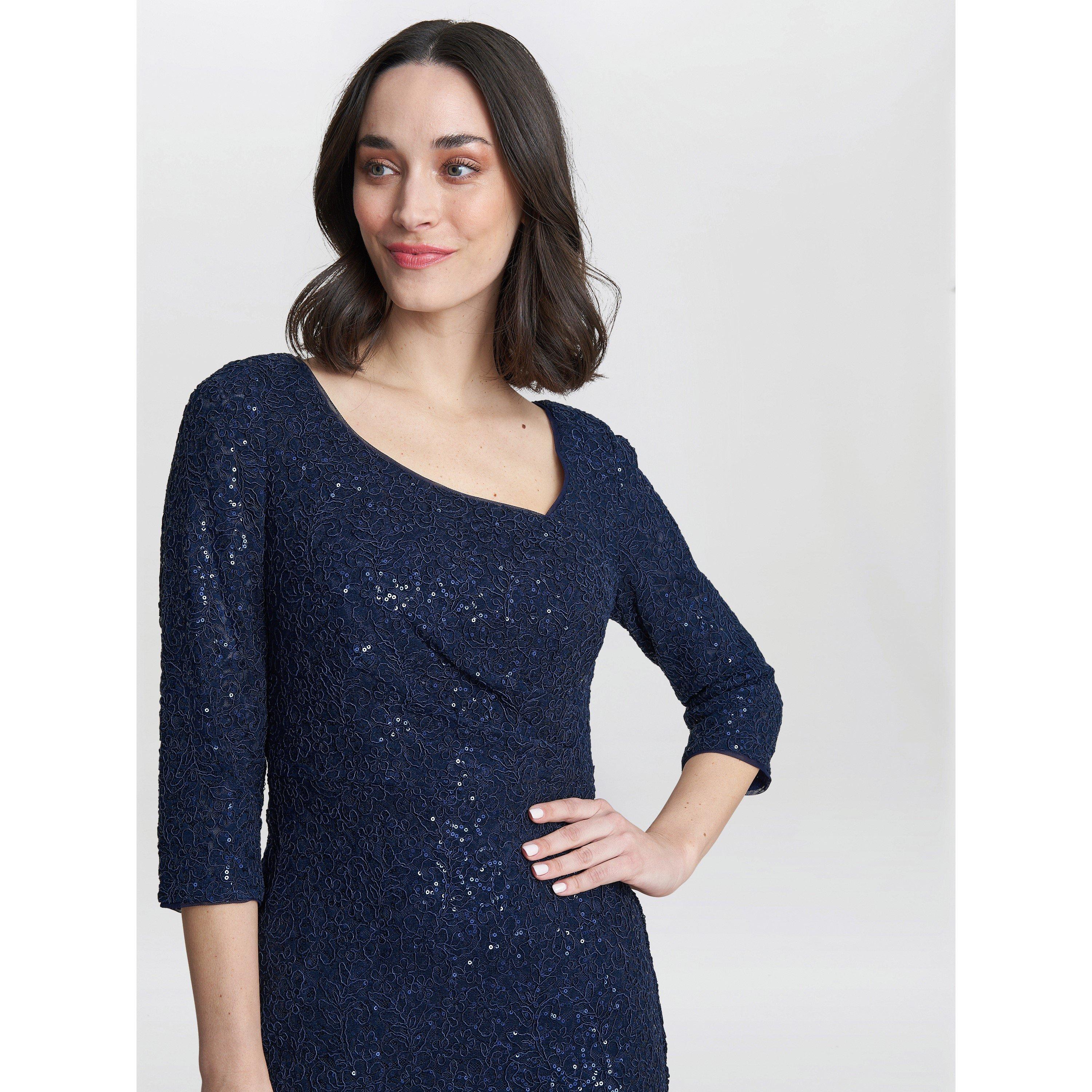 Navy - Gina Bacconi - Cassandra Sequin Lace Dress - 4