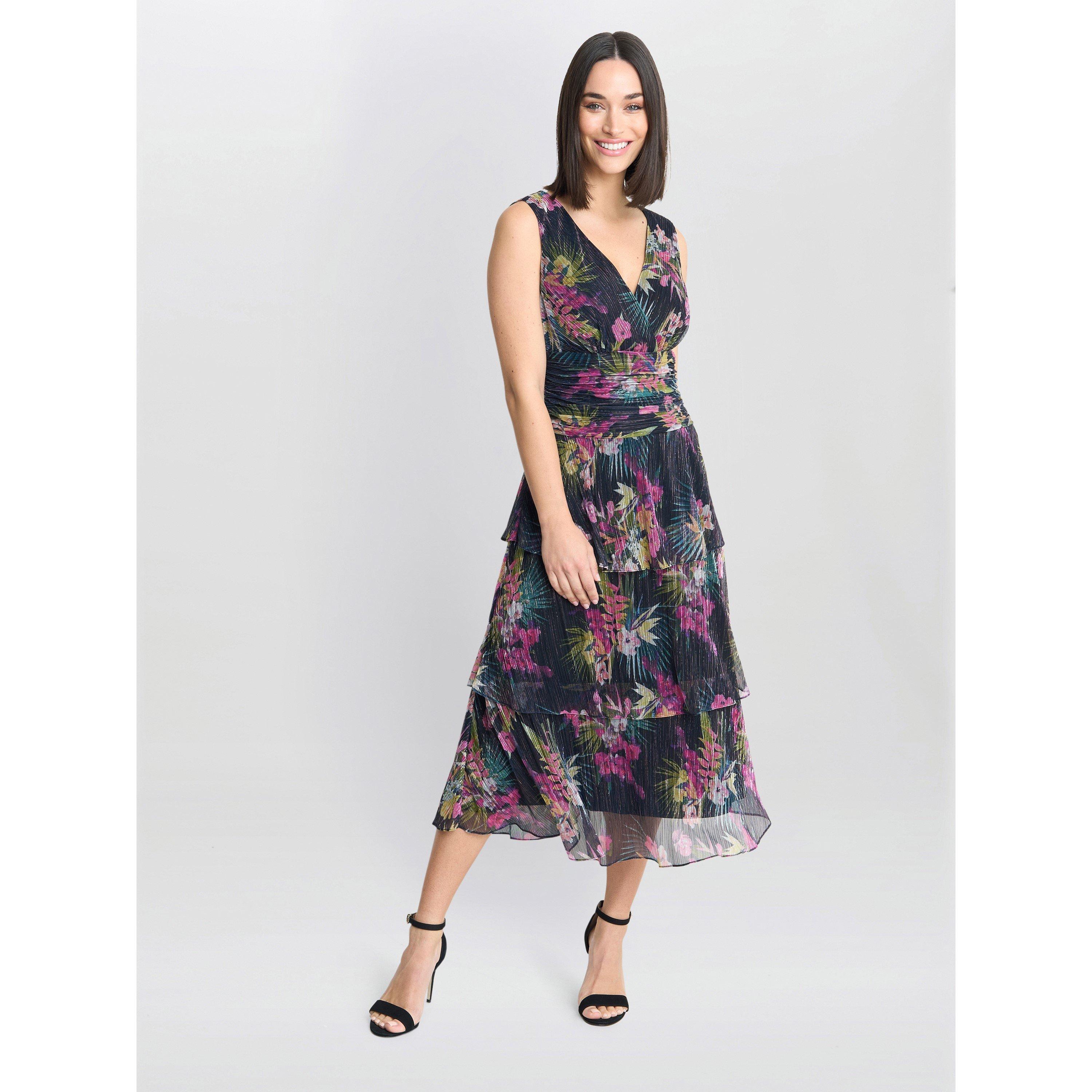 Black / Multi - Gina Bacconi - Nina Midi Printed Tiered Dress - 1