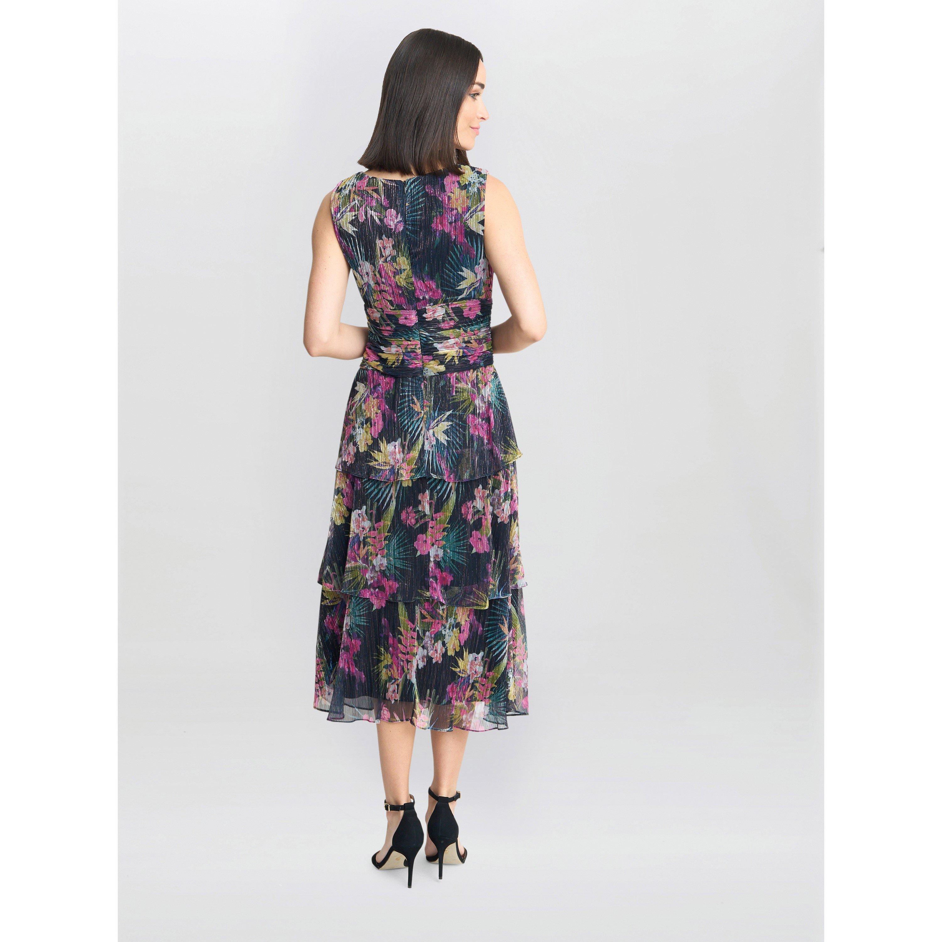 Black / Multi - Gina Bacconi - Nina Midi Printed Tiered Dress - 2