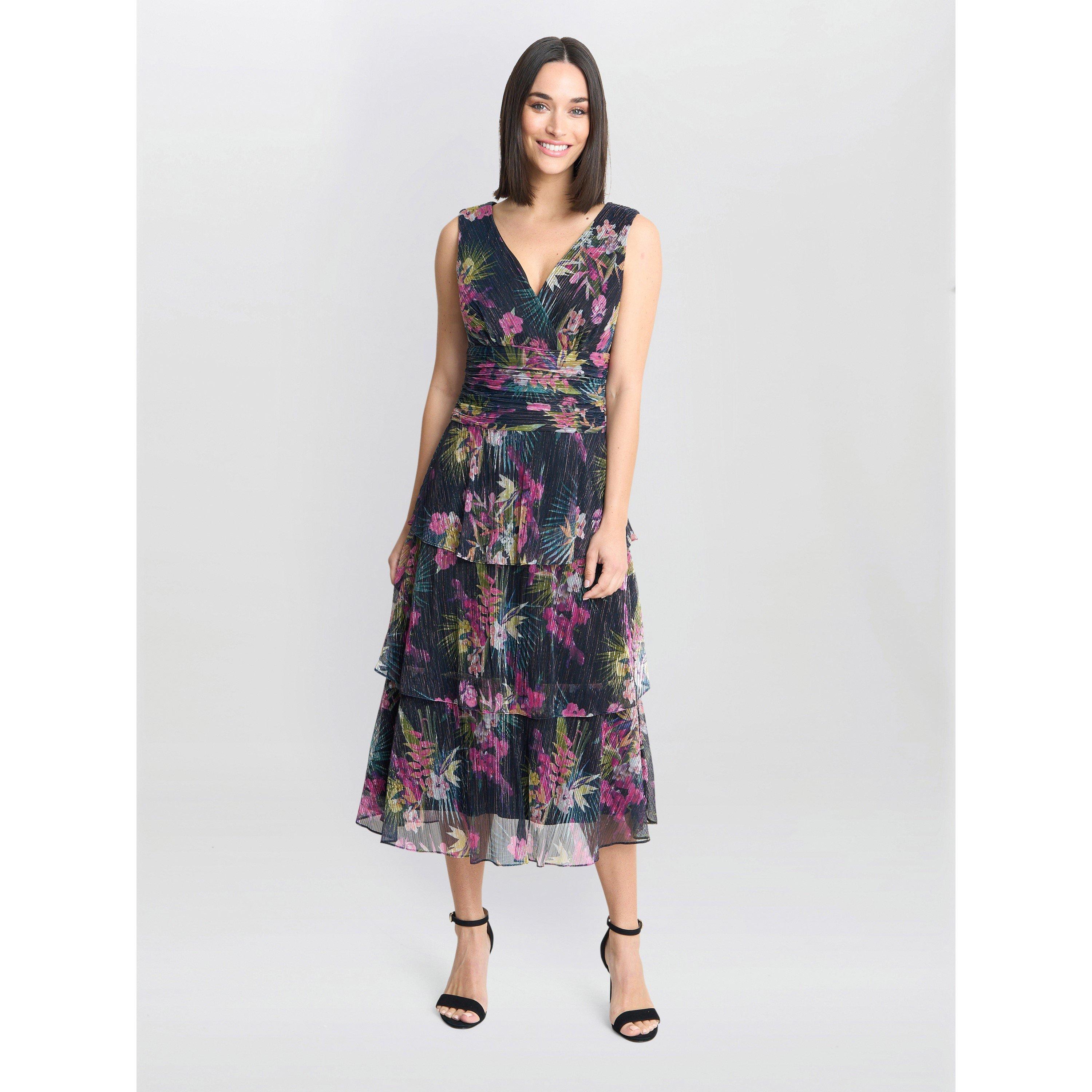 Black / Multi - Gina Bacconi - Nina Midi Printed Tiered Dress - 3