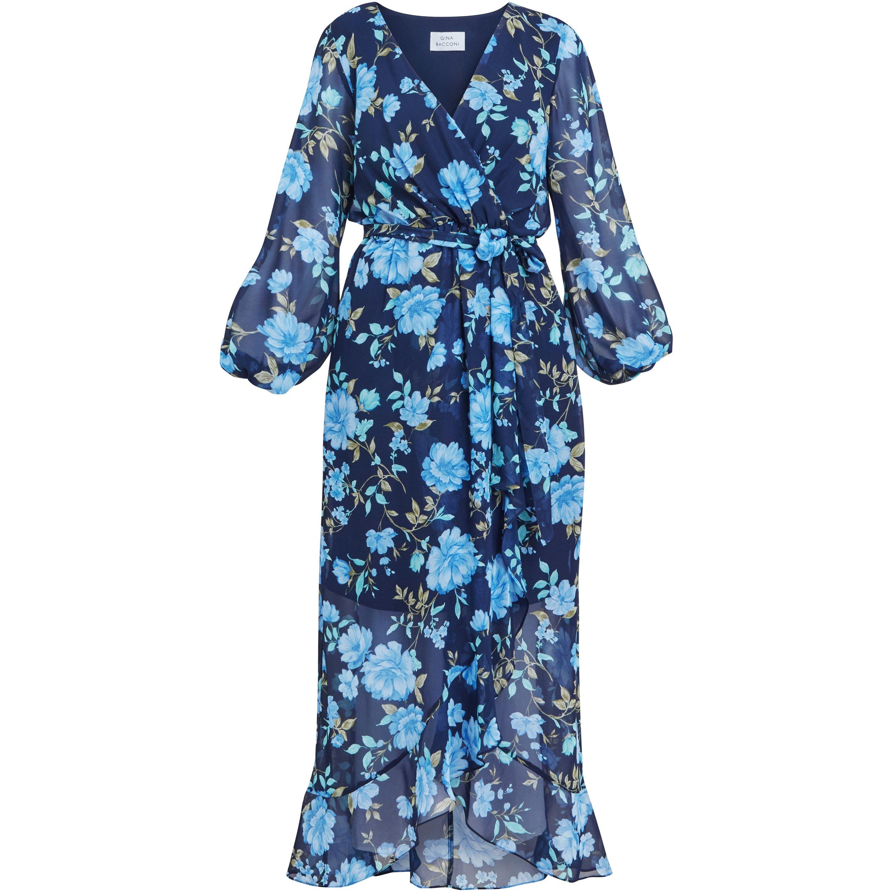 Navy / Multi - Gina Bacconi - Norma Printed Maxi With Tulip Overlay - 4
