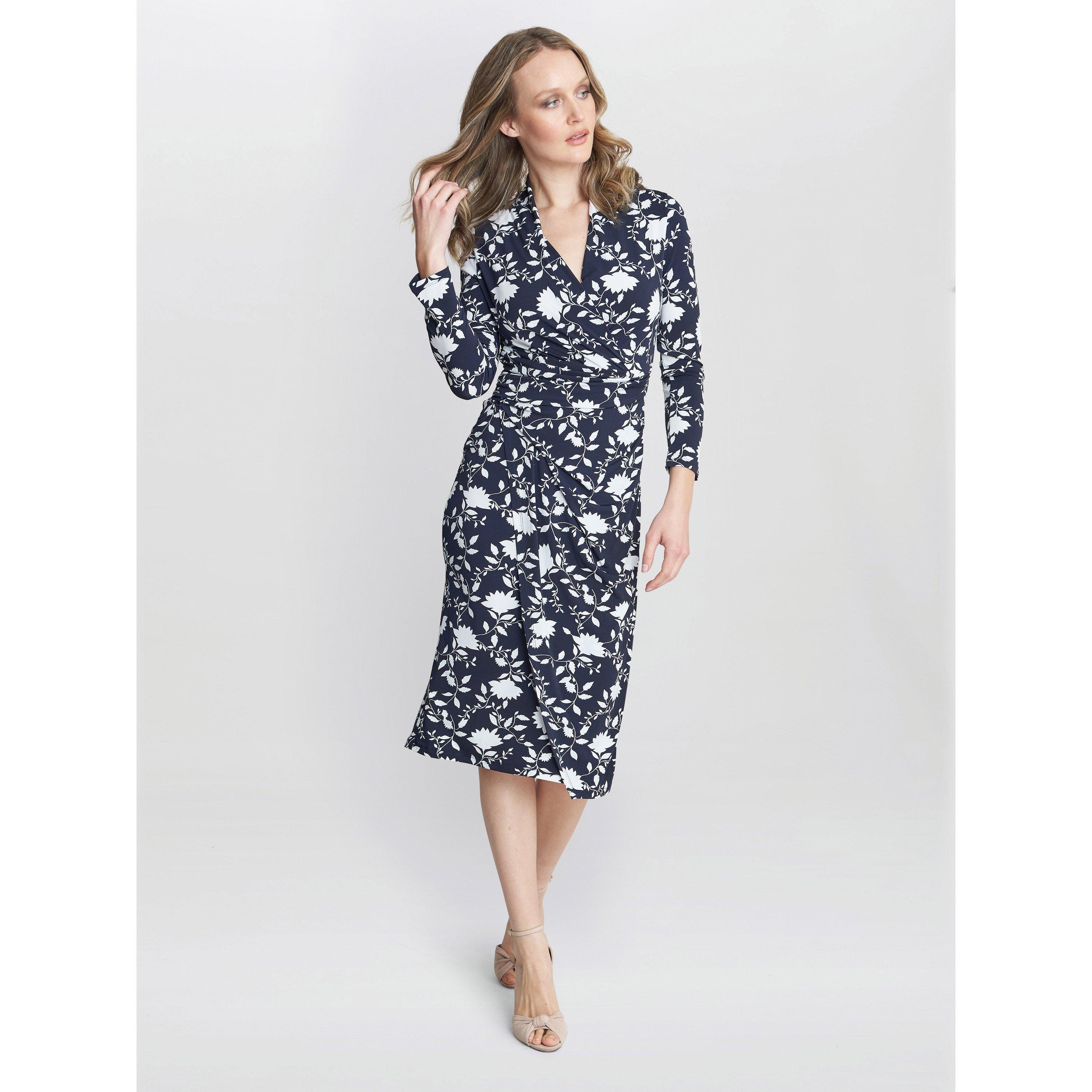 Navy / White - Gina Bacconi - Women's Linda Jersey Wrap Dress - 3