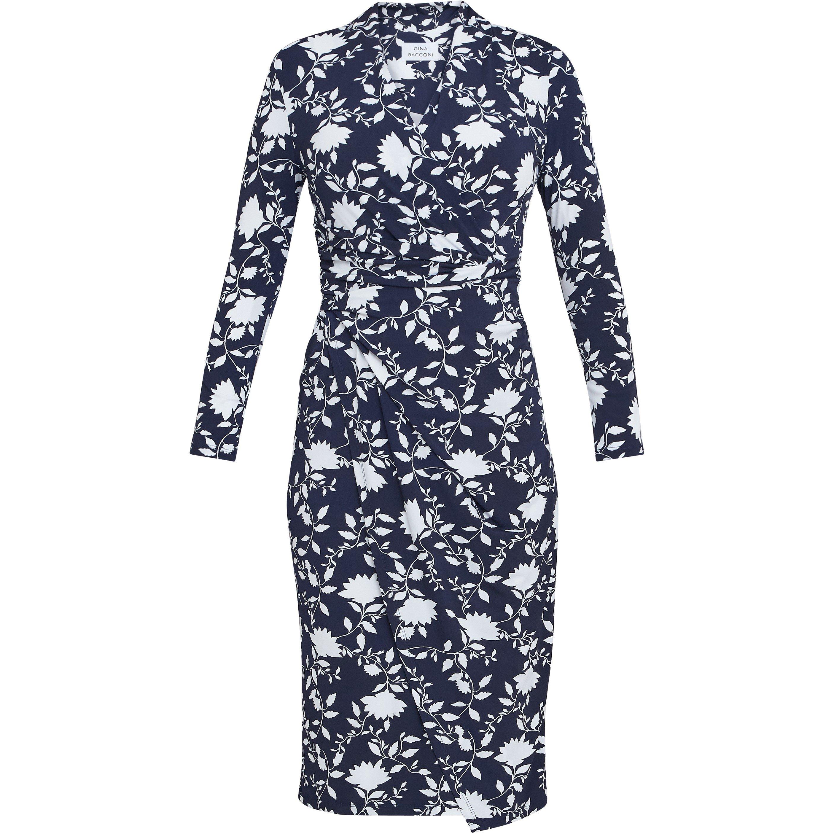 Navy / White - Gina Bacconi - Women's Linda Jersey Wrap Dress - 4