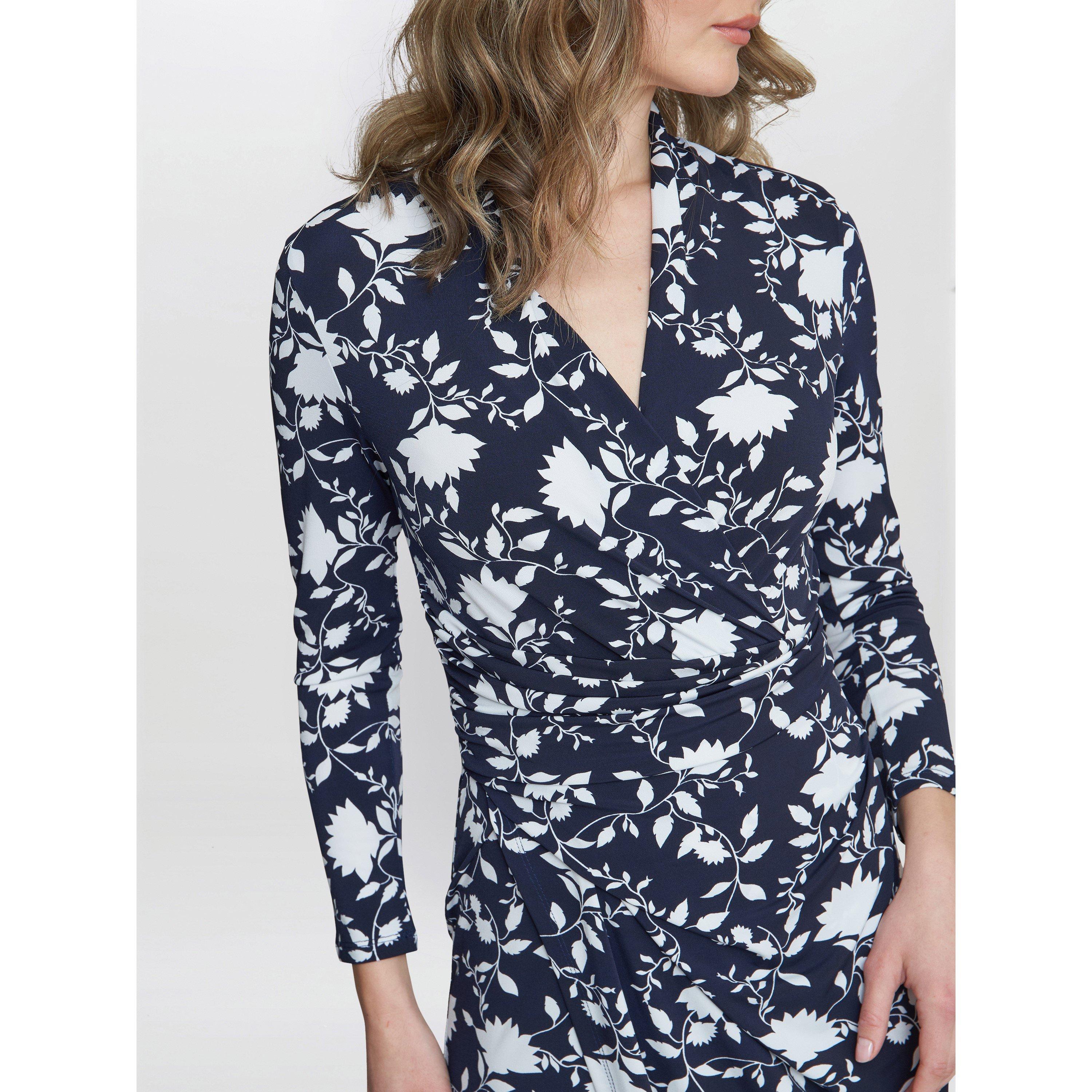 Navy / White - Gina Bacconi - Women's Linda Jersey Wrap Dress - 5