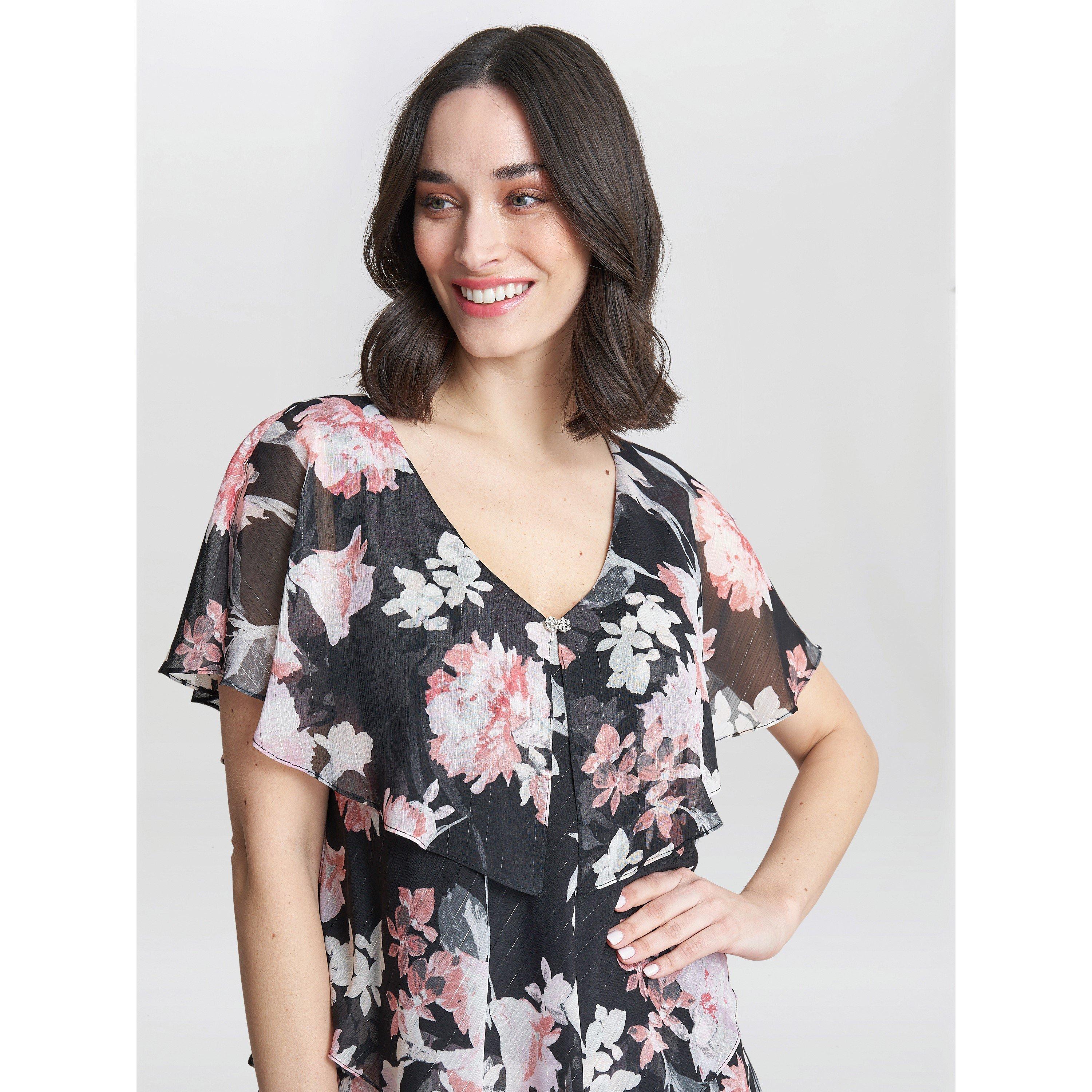 Black / Multi - Gina Bacconi - Janice V Neck Printed Midi Tiered Dress - 4