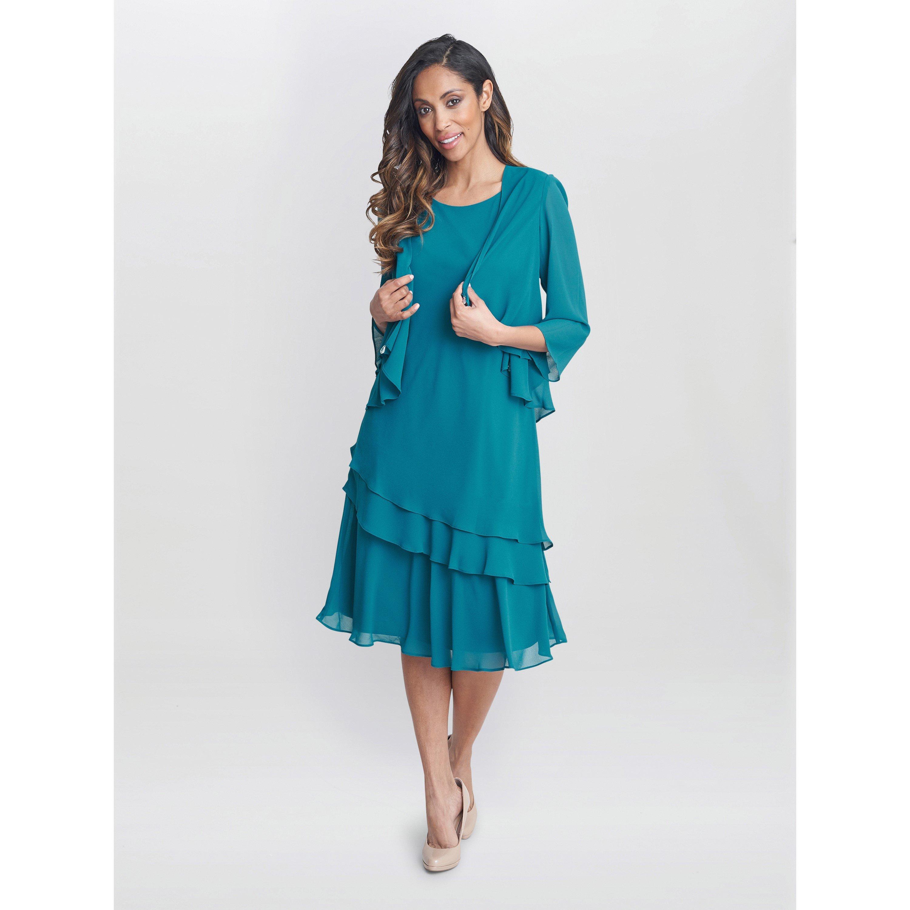 Gina Bacconi Women's Lola Jacket And Asymmetric Tiered Dress - Teal - 16