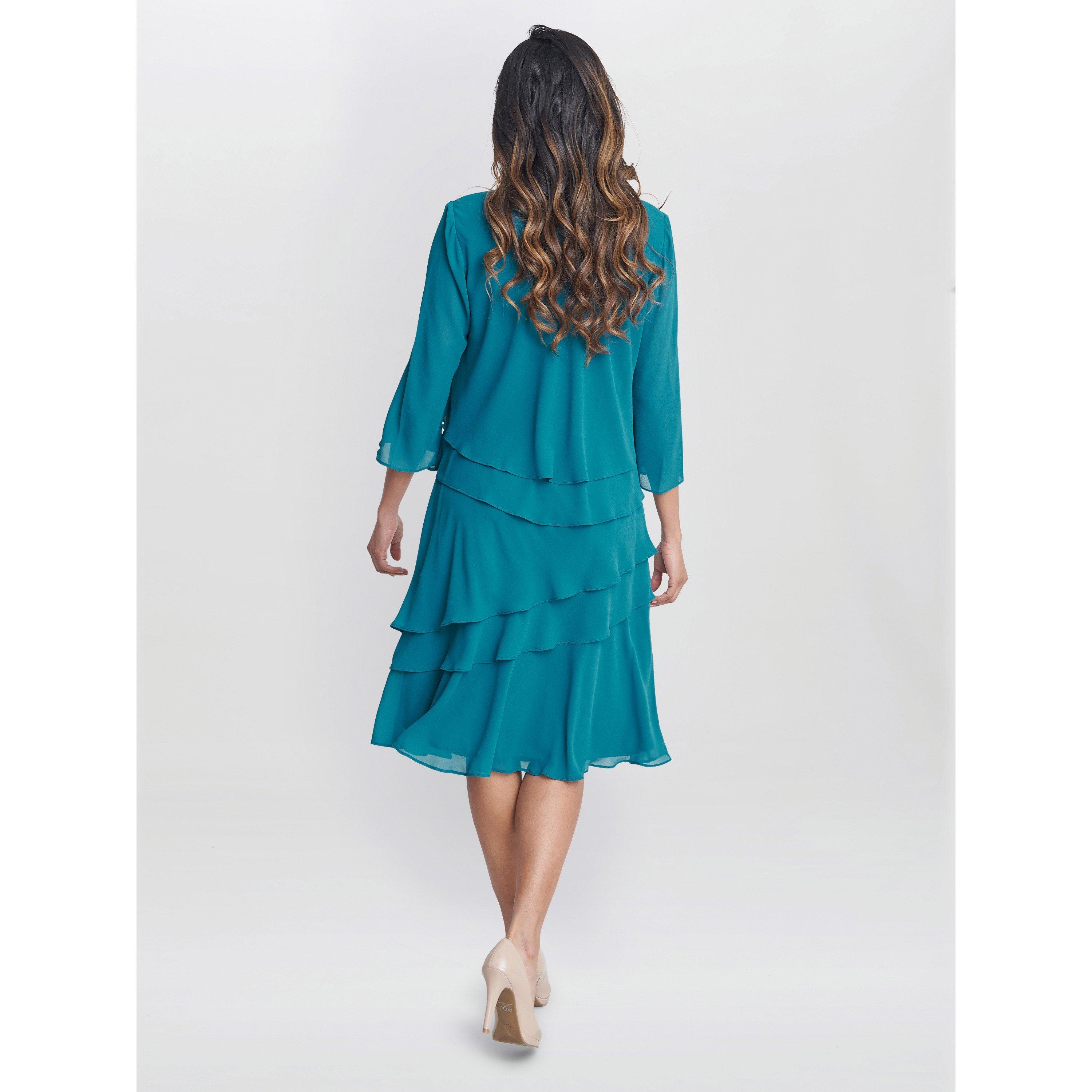 Teal - Gina Bacconi - Lola Jacket And Asymmetric Tiered Dress - 2