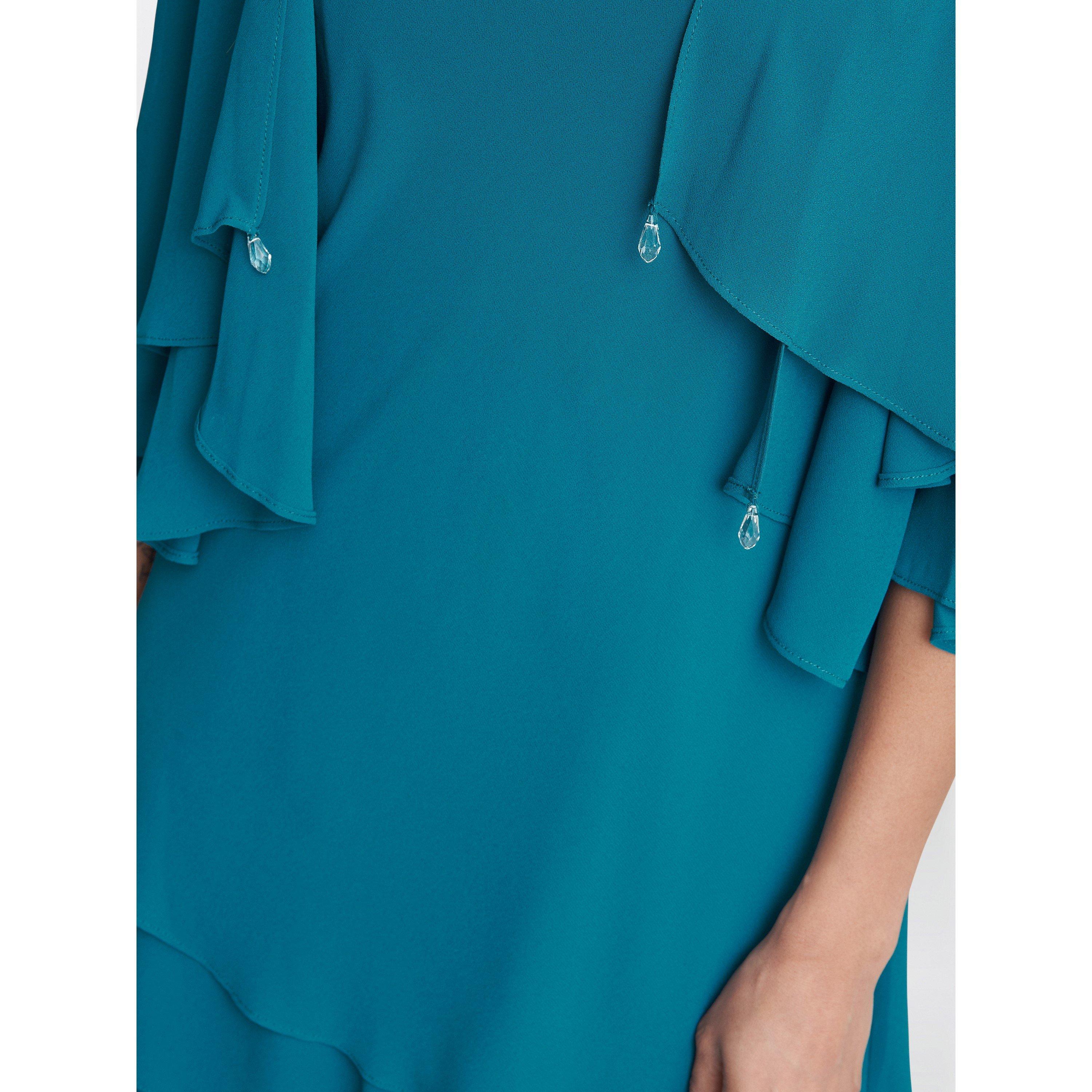 Teal - Gina Bacconi - Lola Jacket And Asymmetric Tiered Dress - 4