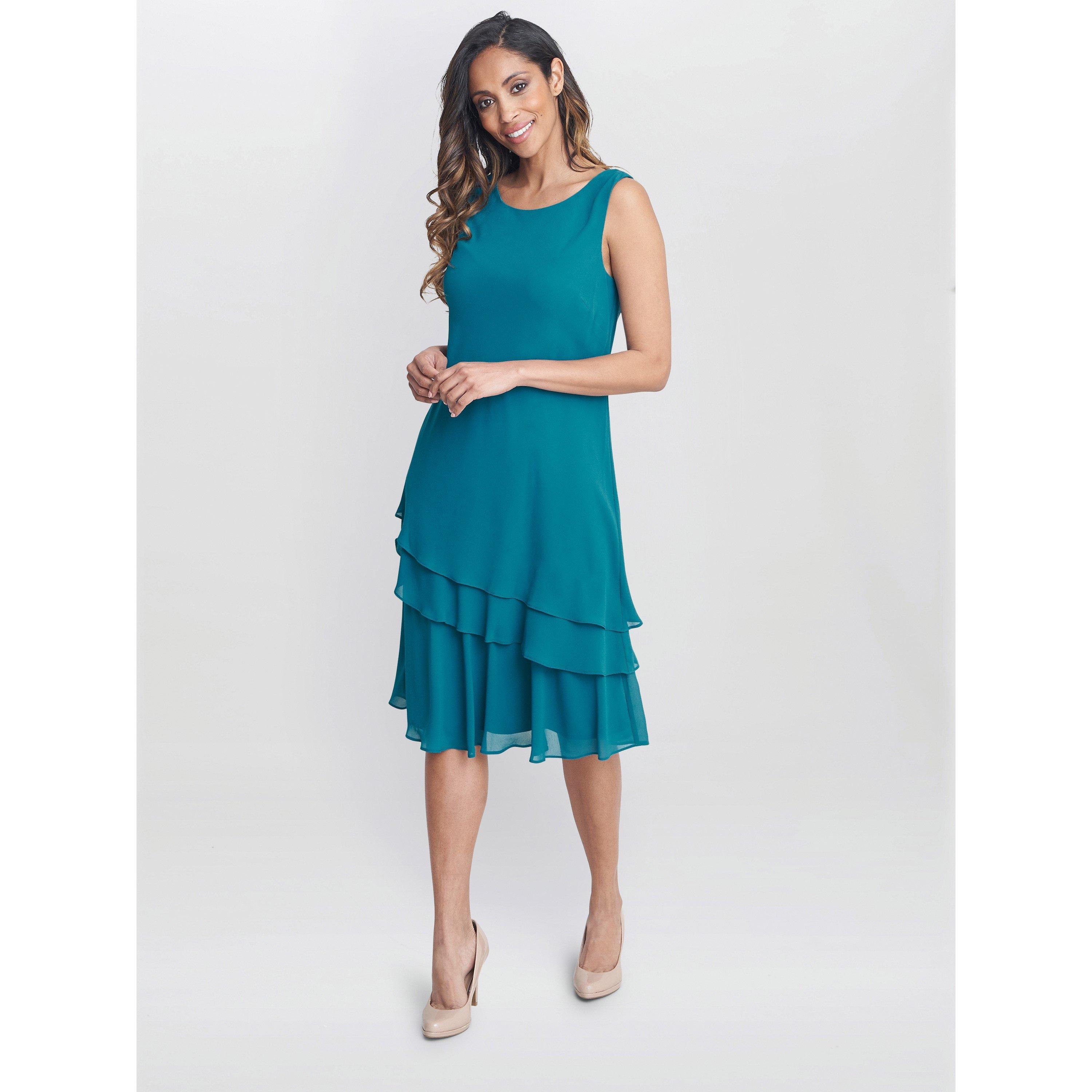 Teal - Gina Bacconi - Lola Jacket And Asymmetric Tiered Dress - 5