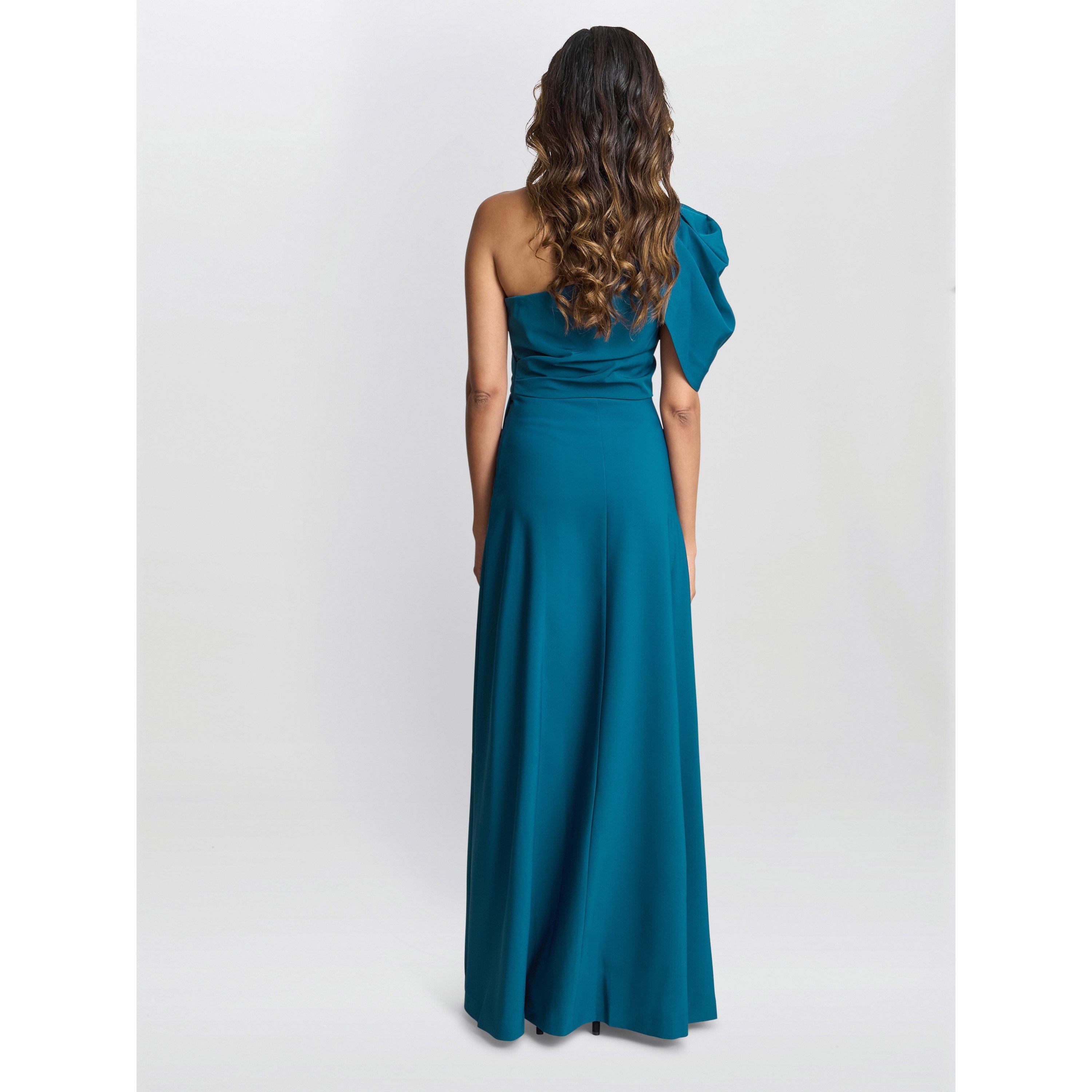 Light Navy - Gina Bacconi - Women's Tori One Shoulder Crepe Maxi Dress - 2