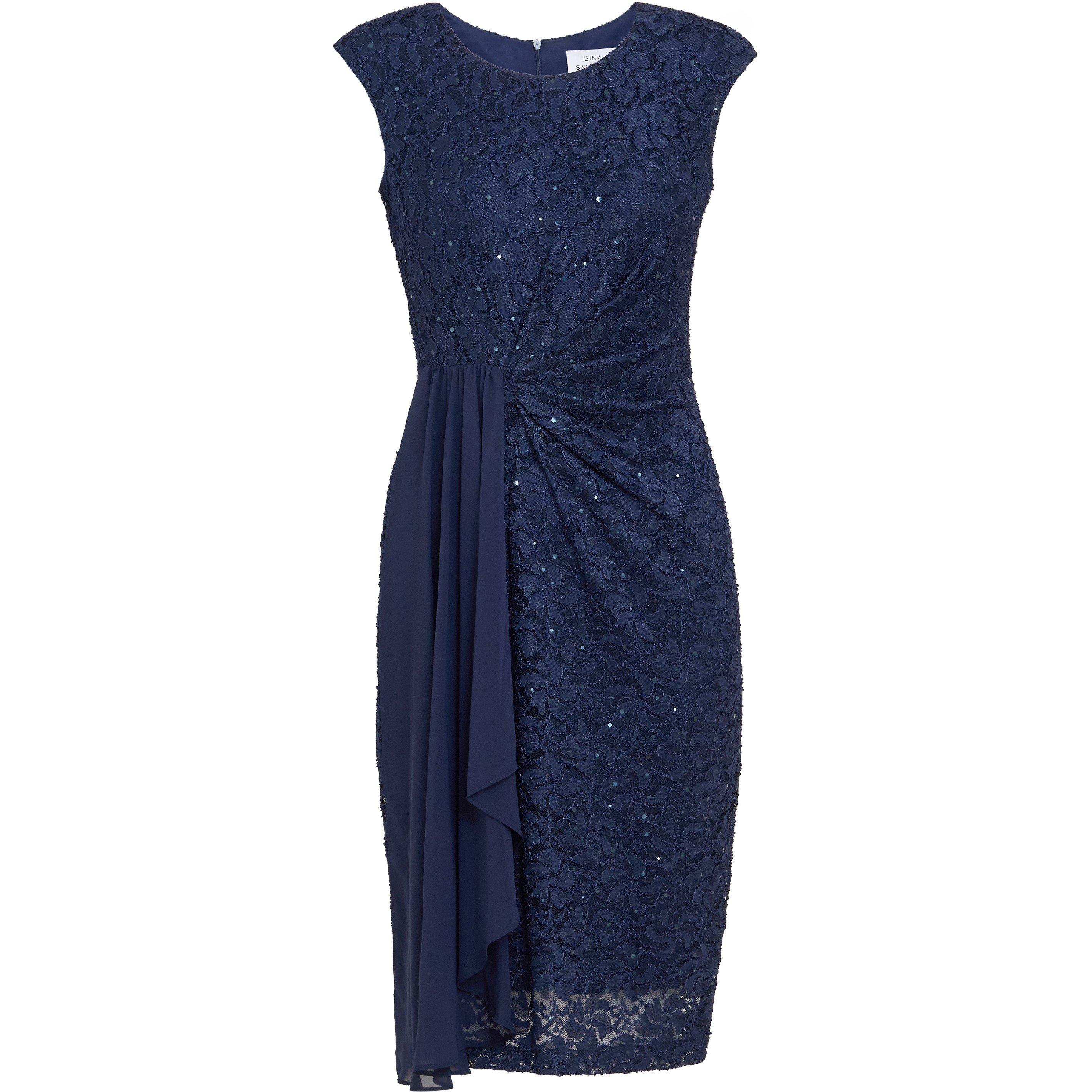 Navy - Gina Bacconi - Women's Everlee Lace Shift Dress - 4