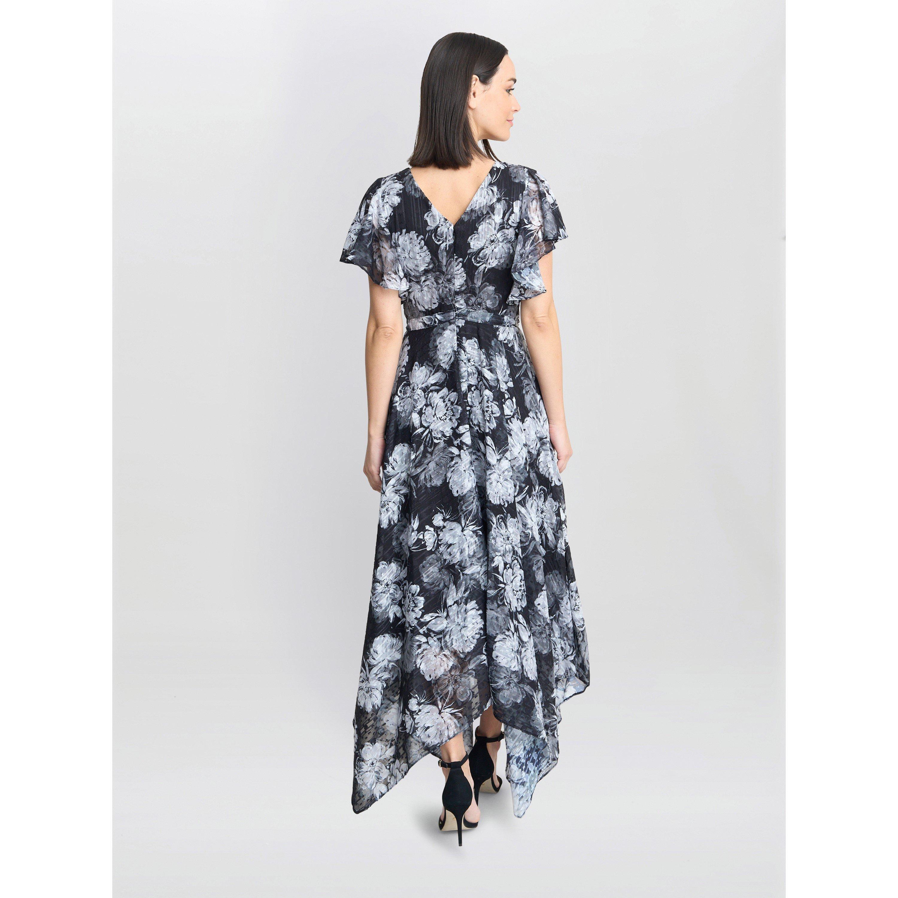 Black / White - Gina Bacconi - Jude High-Low Floral Print Dress - 2