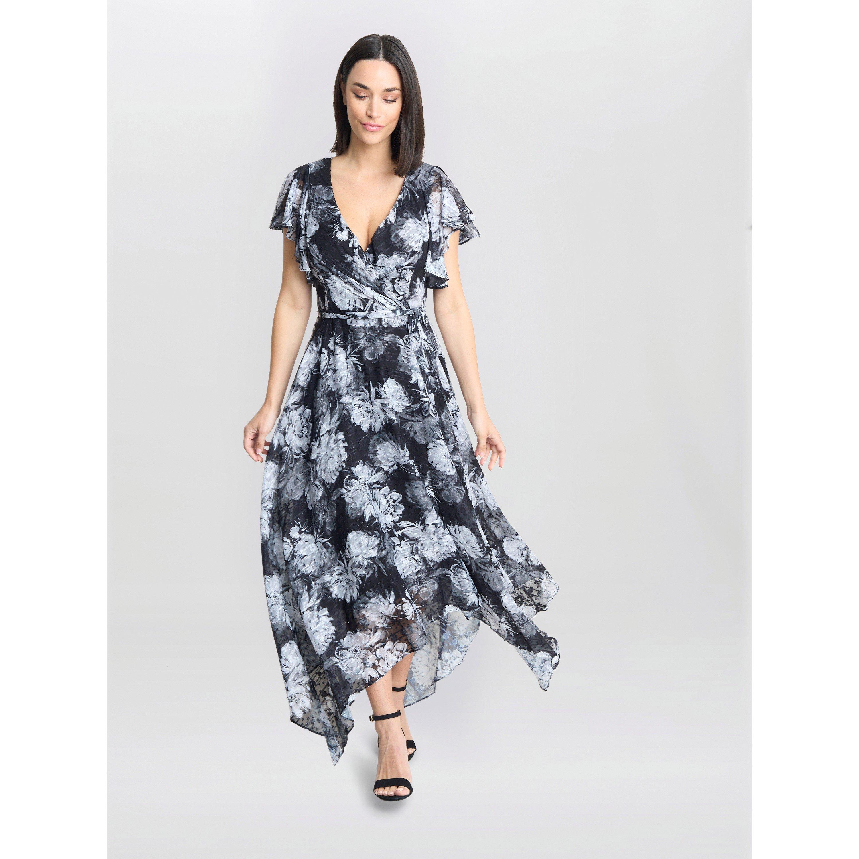 Black / White - Gina Bacconi - Jude High-Low Floral Print Dress - 5