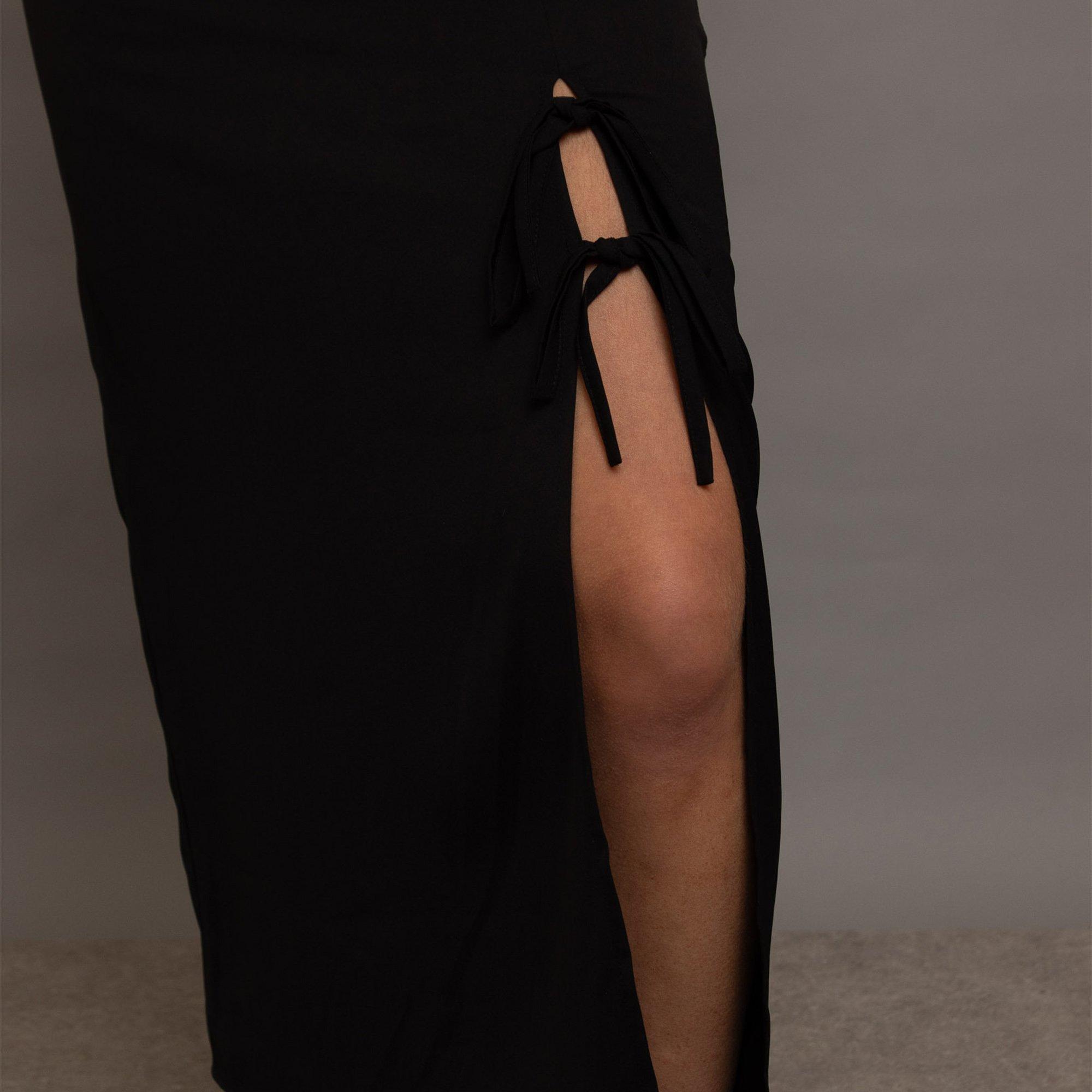 BLACK - Daisy Street - Black Womens Midi Skirt With Bows - 4