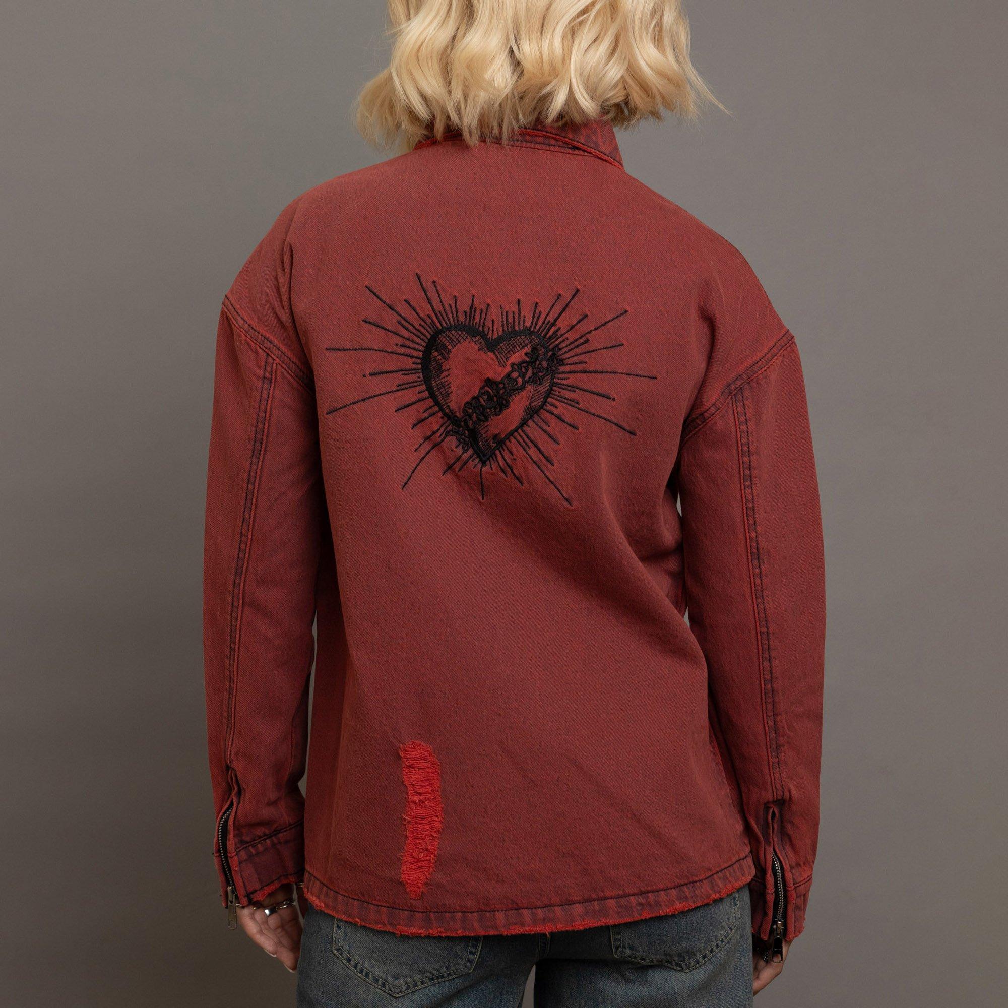 RED - Daisy Street - Women's Cotton Long Sleeve Embroidery Denim Jacket - 1